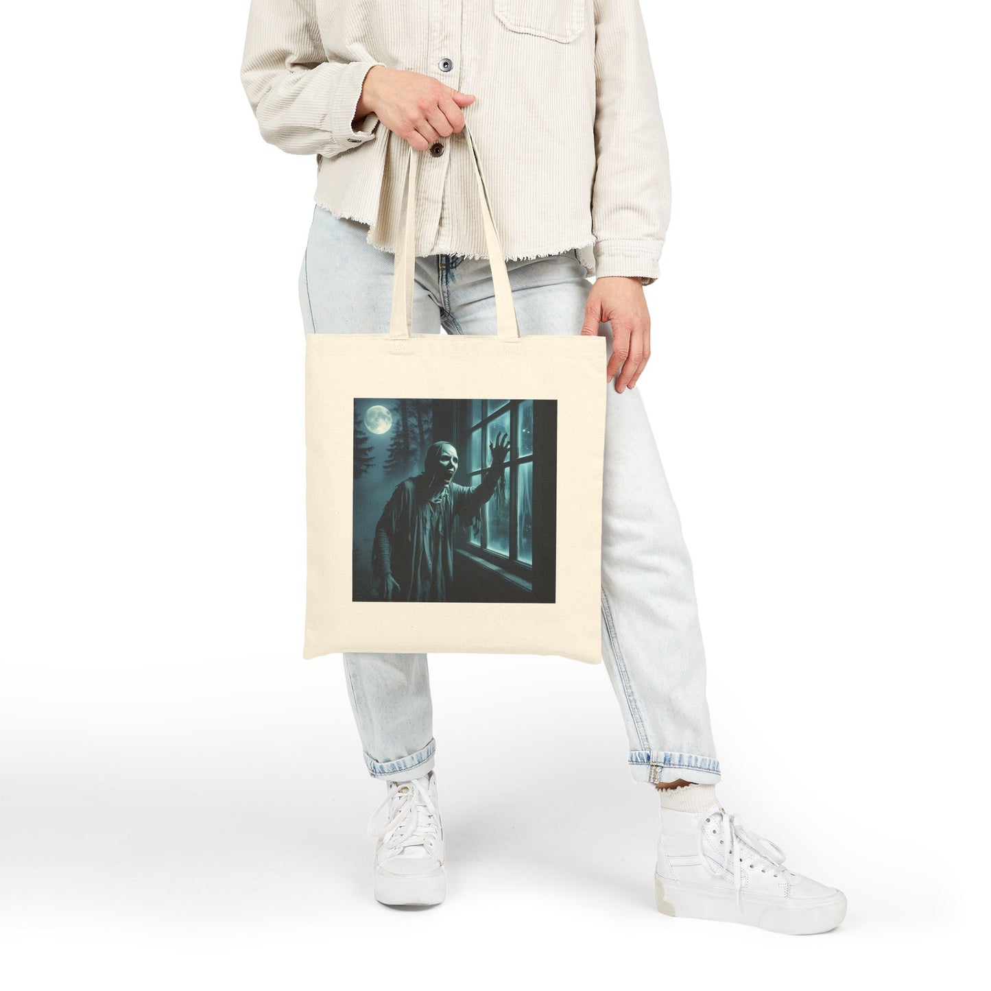 Screaming Ghost Canvas Tote Bag in Natural