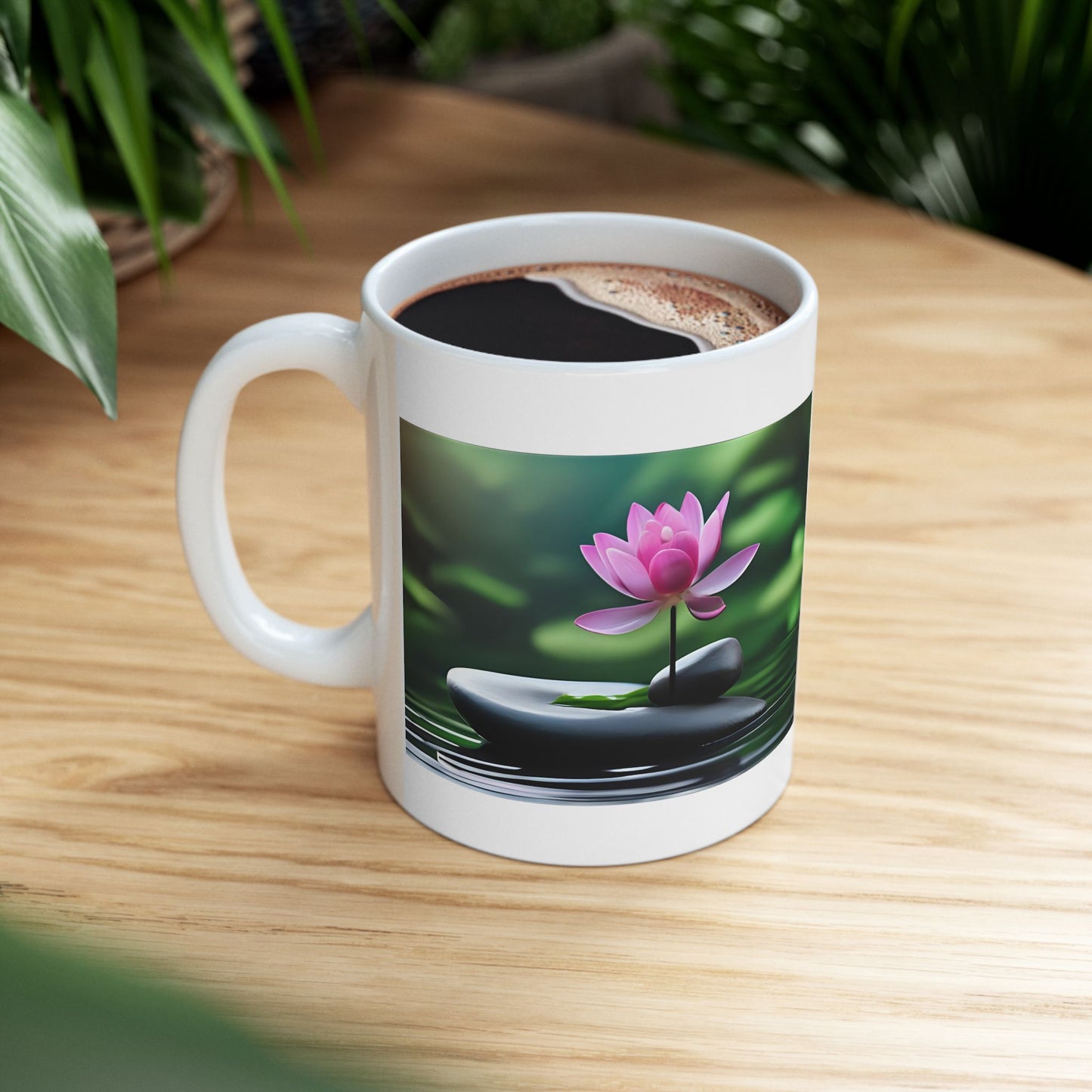 Lotus Flow – Water & Stone Balance Mug - white mug with serene image