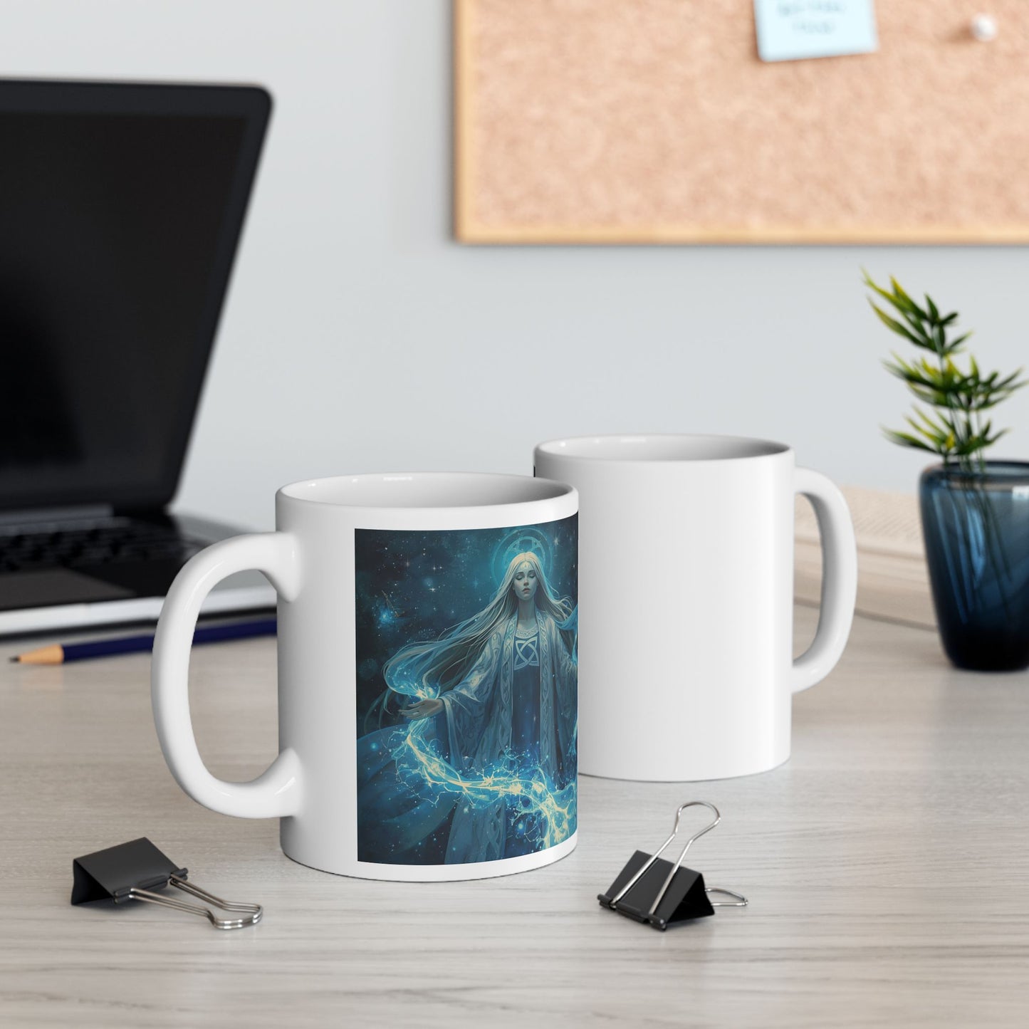 Danu and the Waters – Celtic Goddess Mug - Two mugs with front and back view - white mug with Danu image