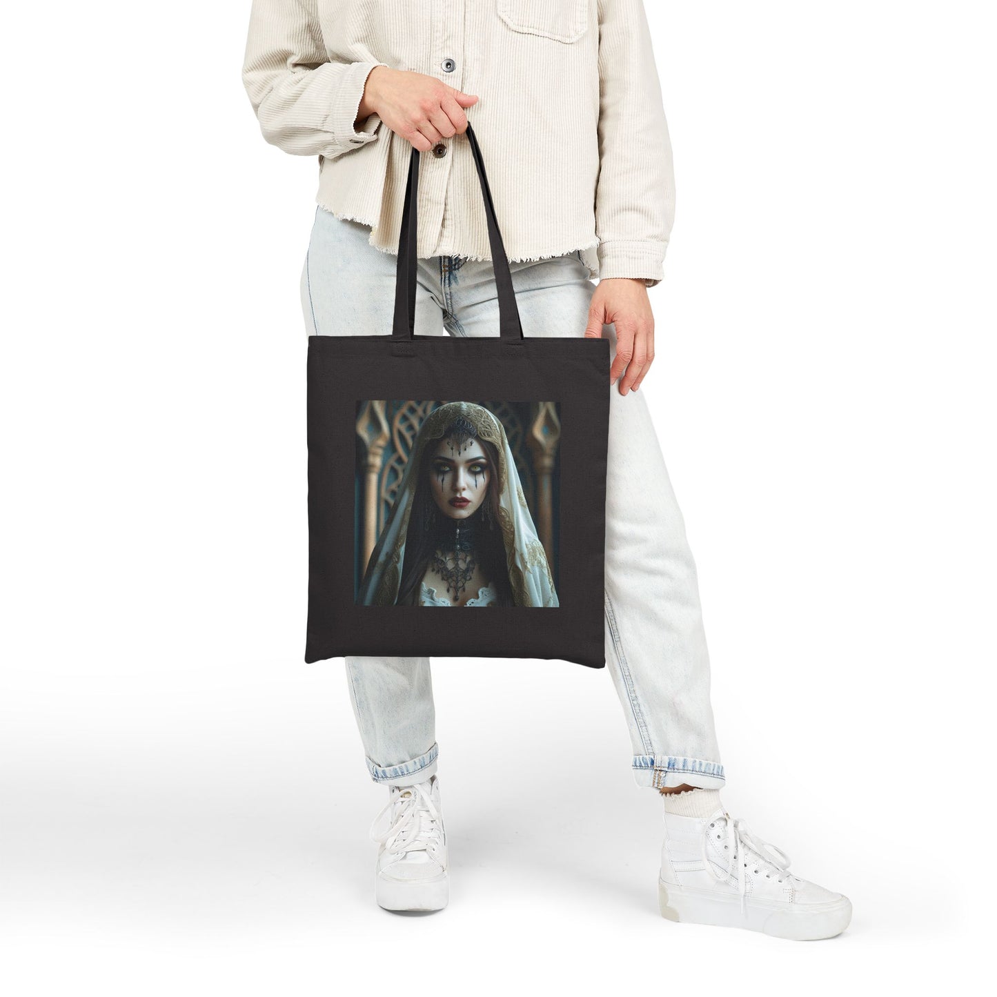 Luna - Gothic Bride Canvas Tote in Black