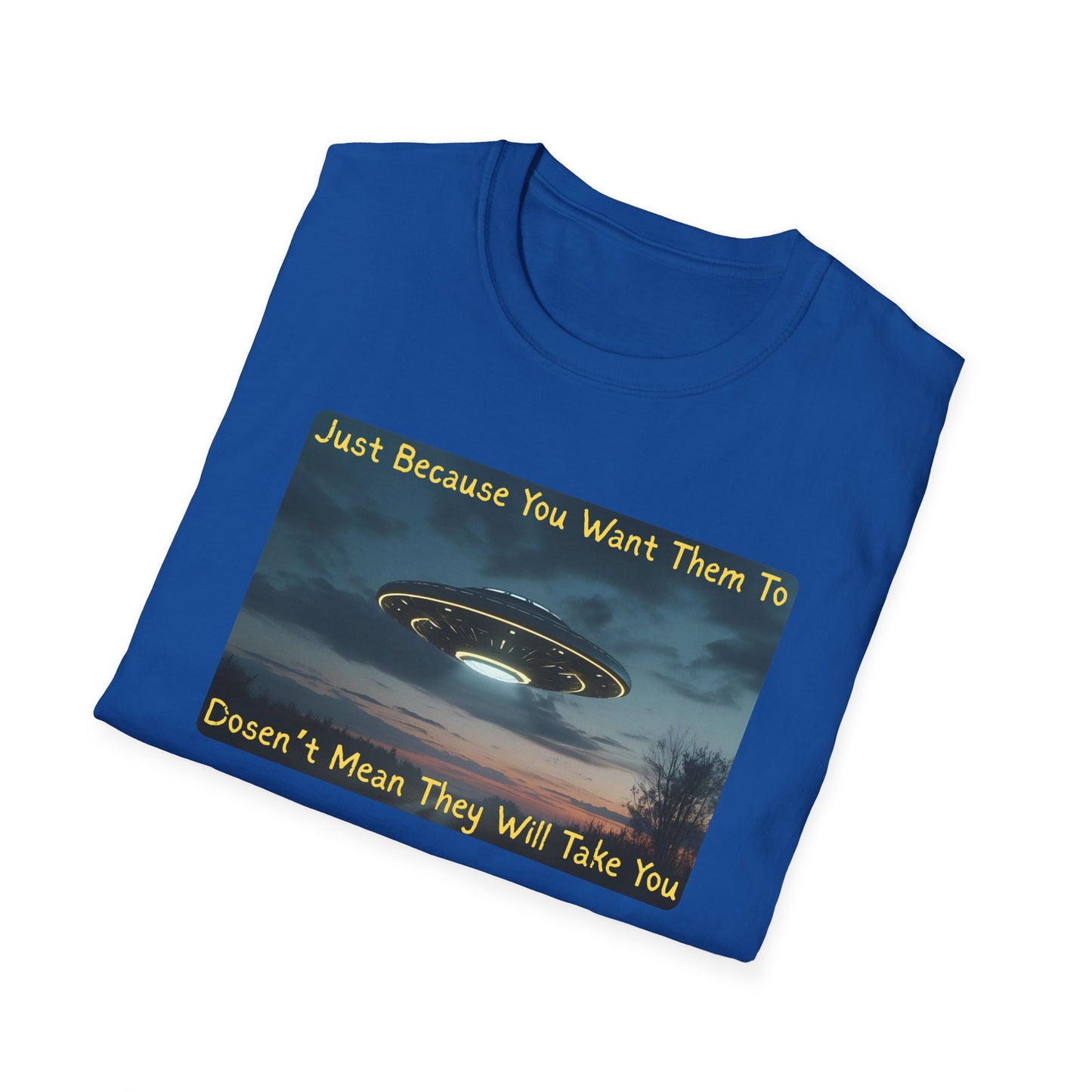 Just Because You Want Them To Dosen't Mean They Will Take You UFO T-Shirt in Royal -Folded