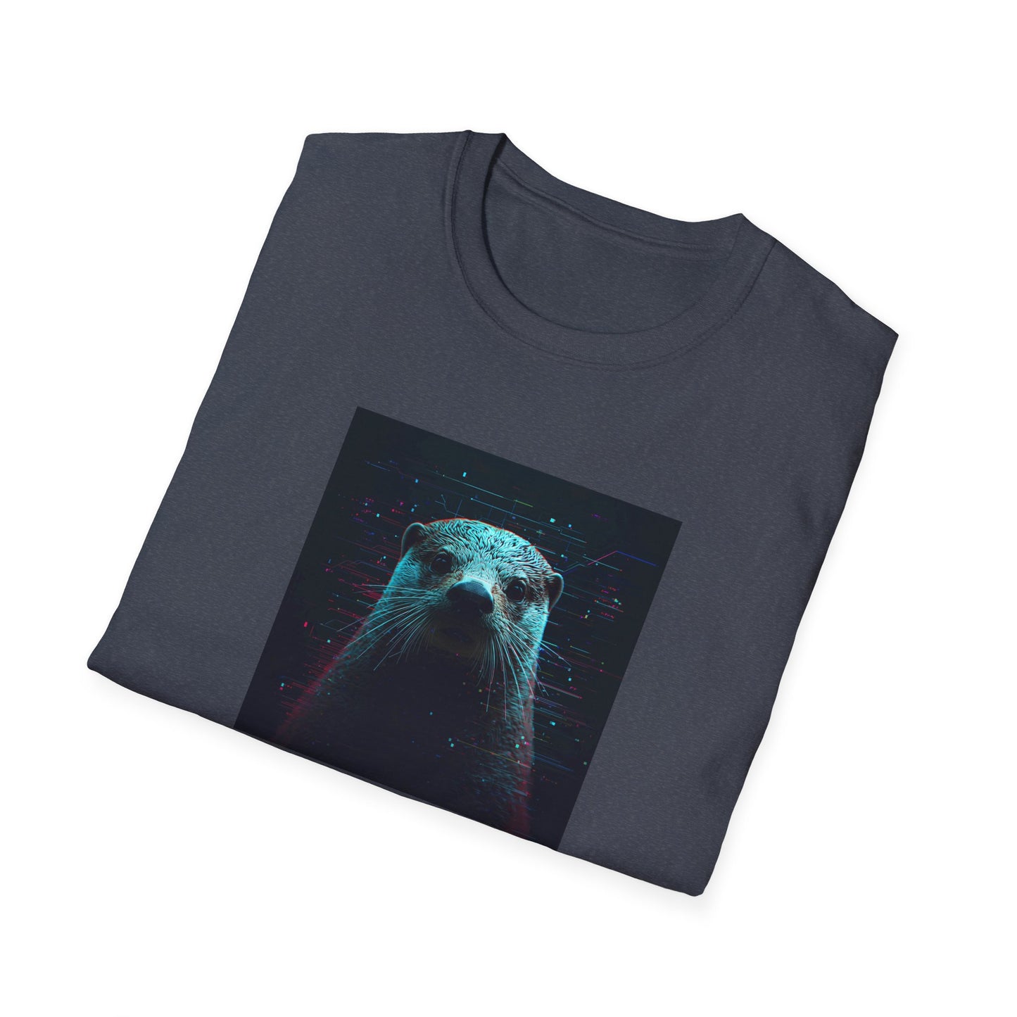 Pixellated Otter — Otterly Retro Gamer Tee in Heather Navy - Folded