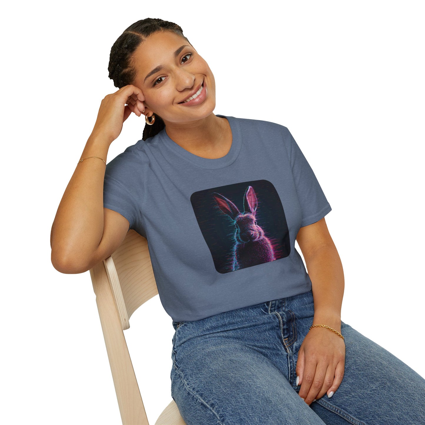 Pixellated Bunny — Hop Level Up Retro Gamer Tee in Heather Indigo