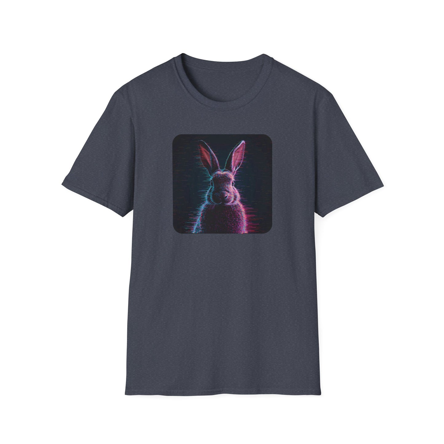 Pixellated Bunny — Hop Level Up Retro Gamer Tee in Heather Navy