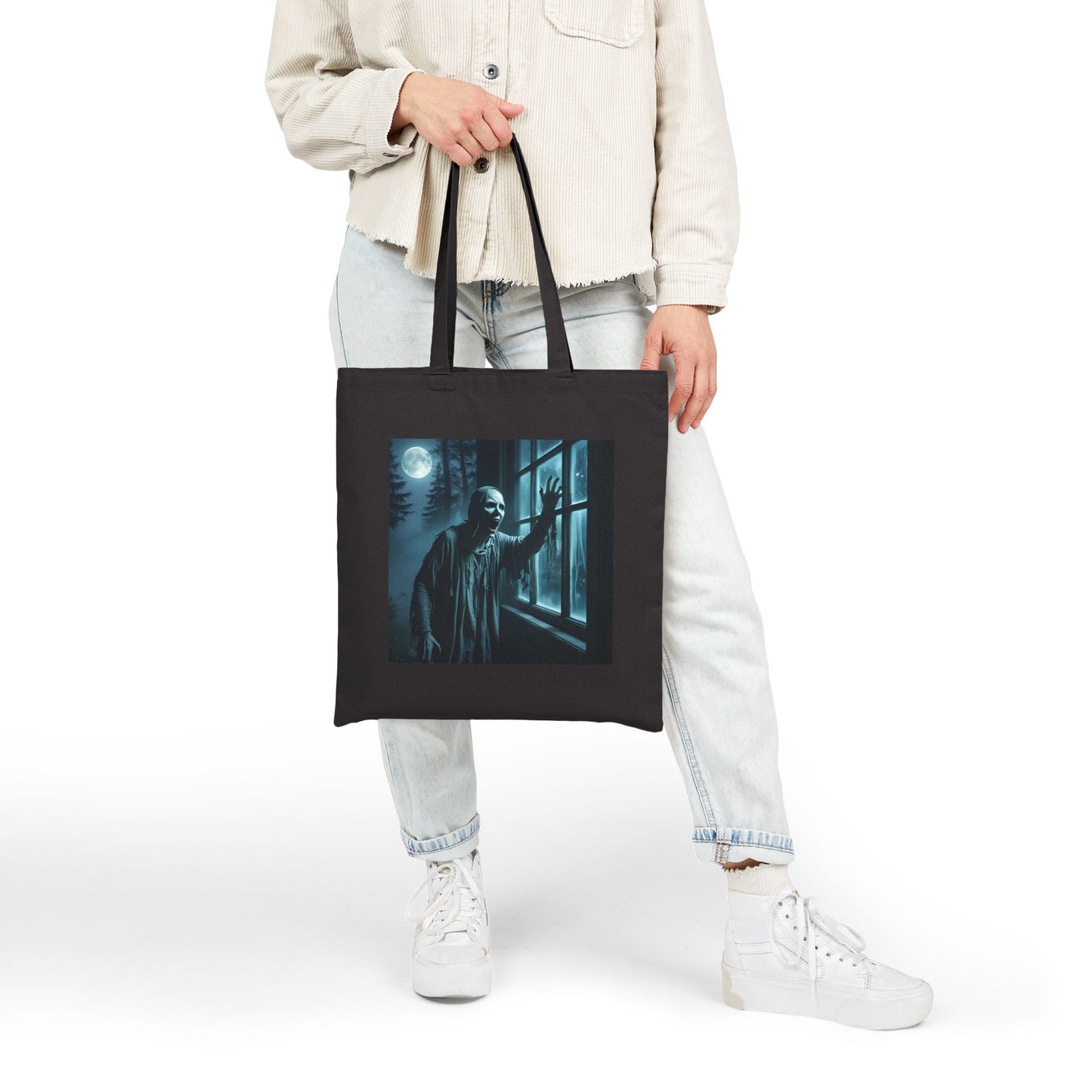 Screaming Ghost Canvas Tote Bag in Black