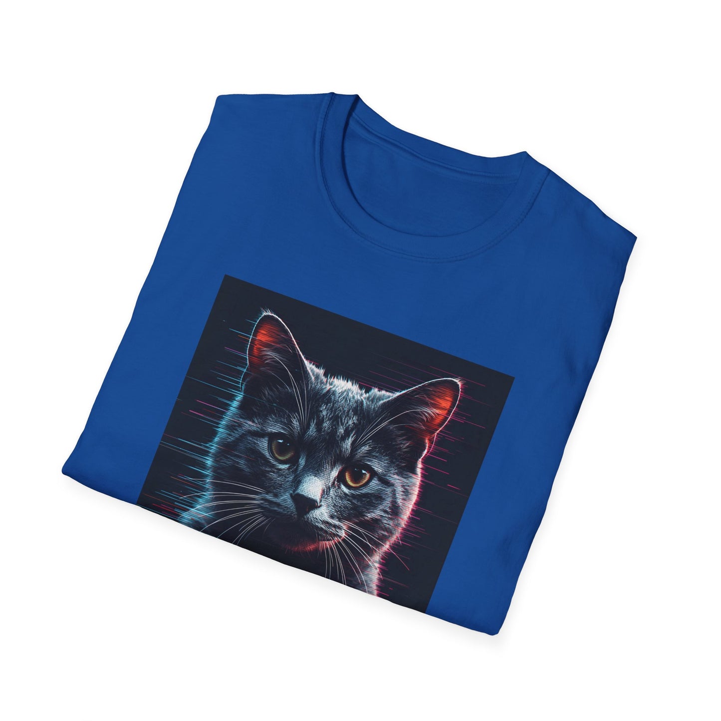 Pixellated Cat - Retro Meow Mode T-Shirt in Royal - Folded