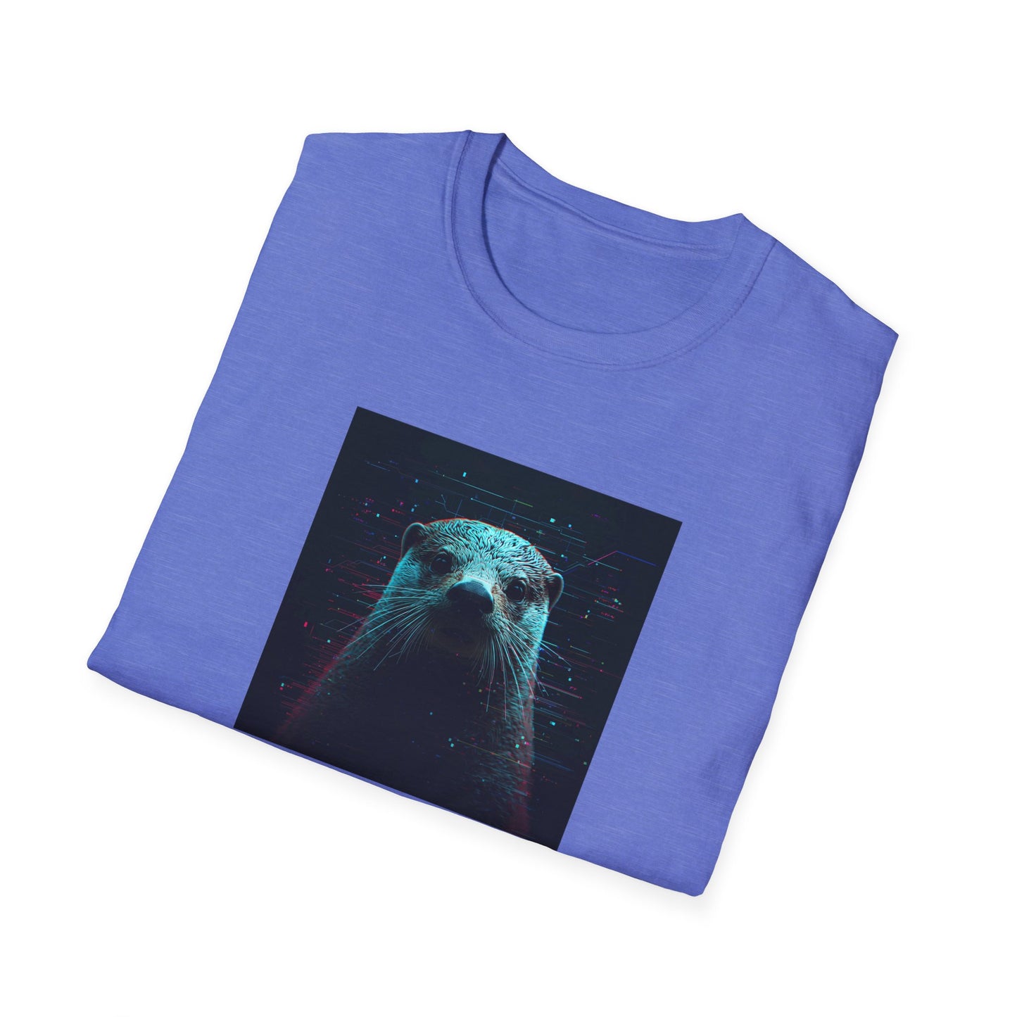 Pixellated Otter — Otterly Retro Gamer Tee in Heather Royal - Folded