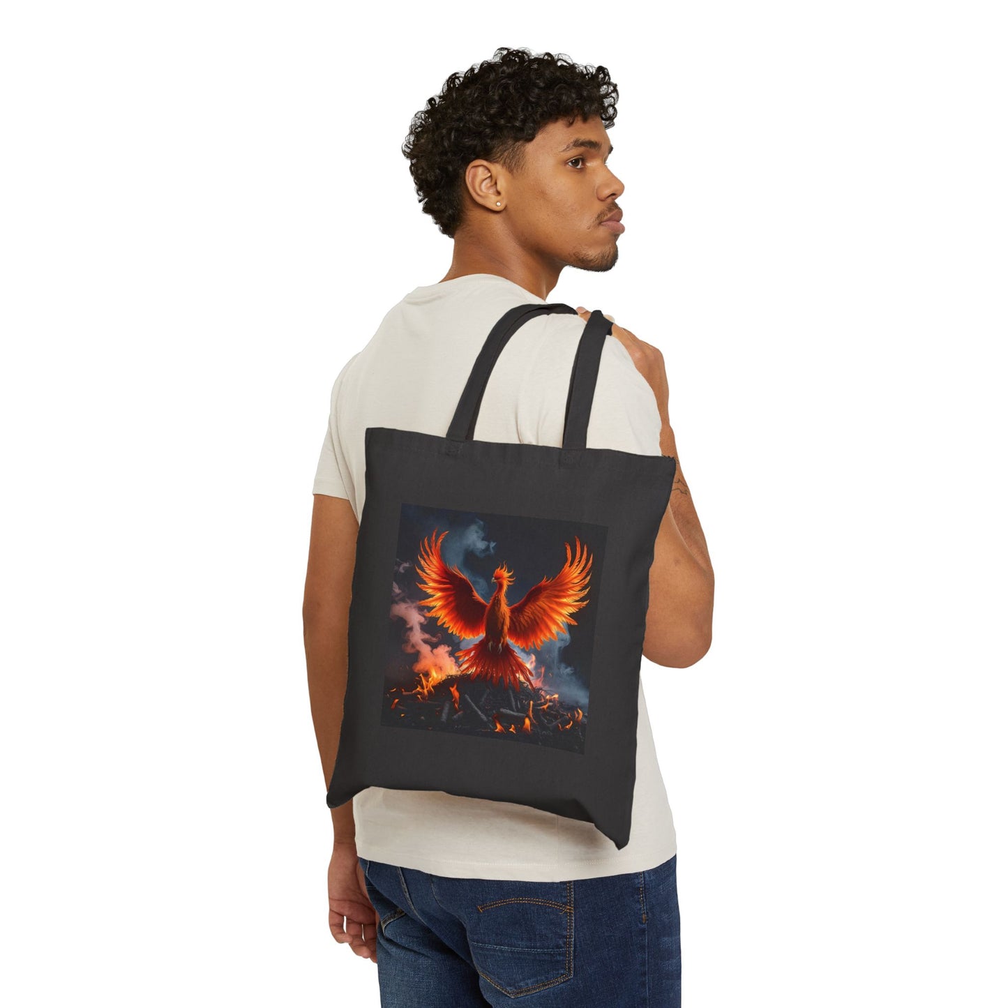 Empowering Phoenix Rising Canvas Tote in Black