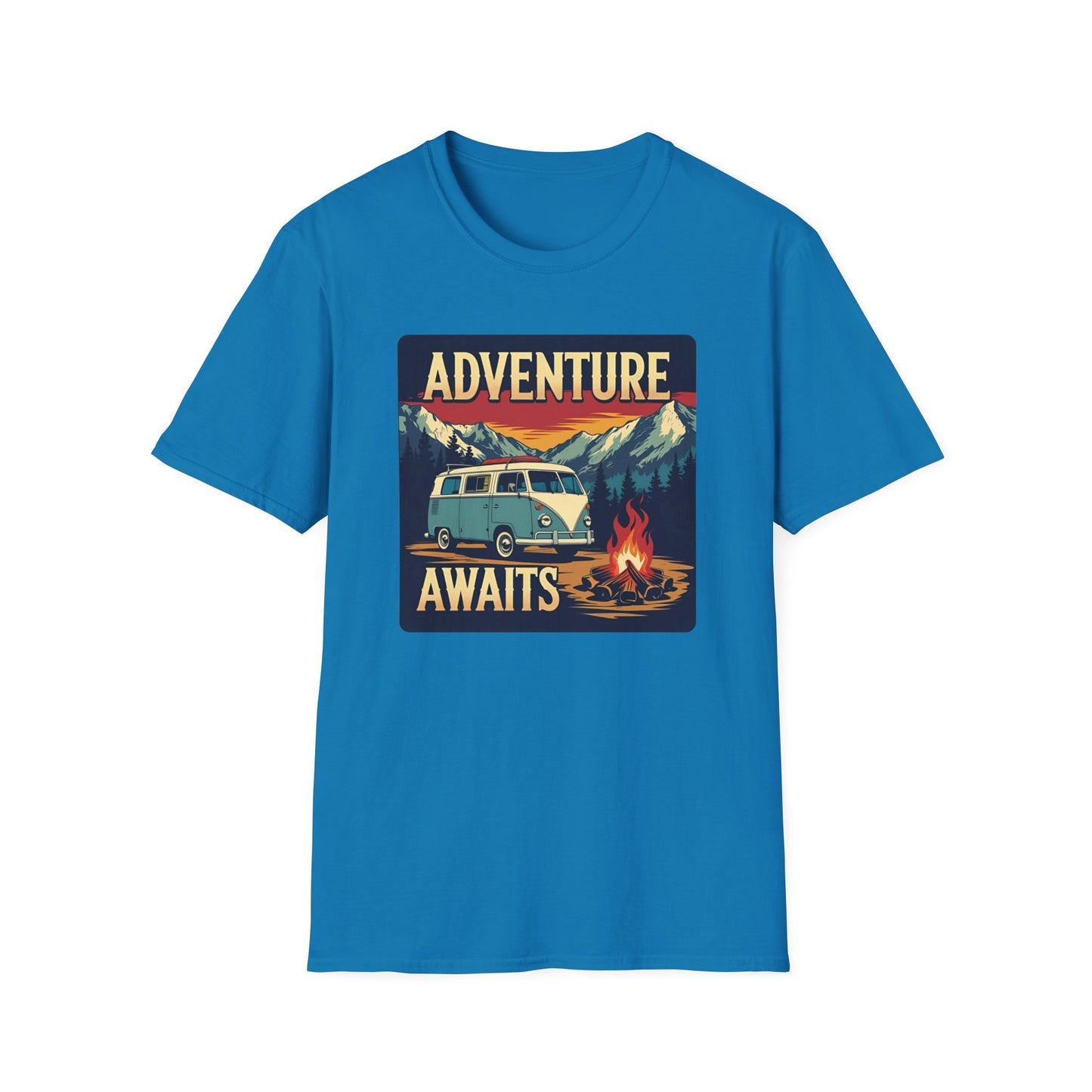 Adventure Awaits - Retro Camper Van Adventure T-Shirt in Sapphire