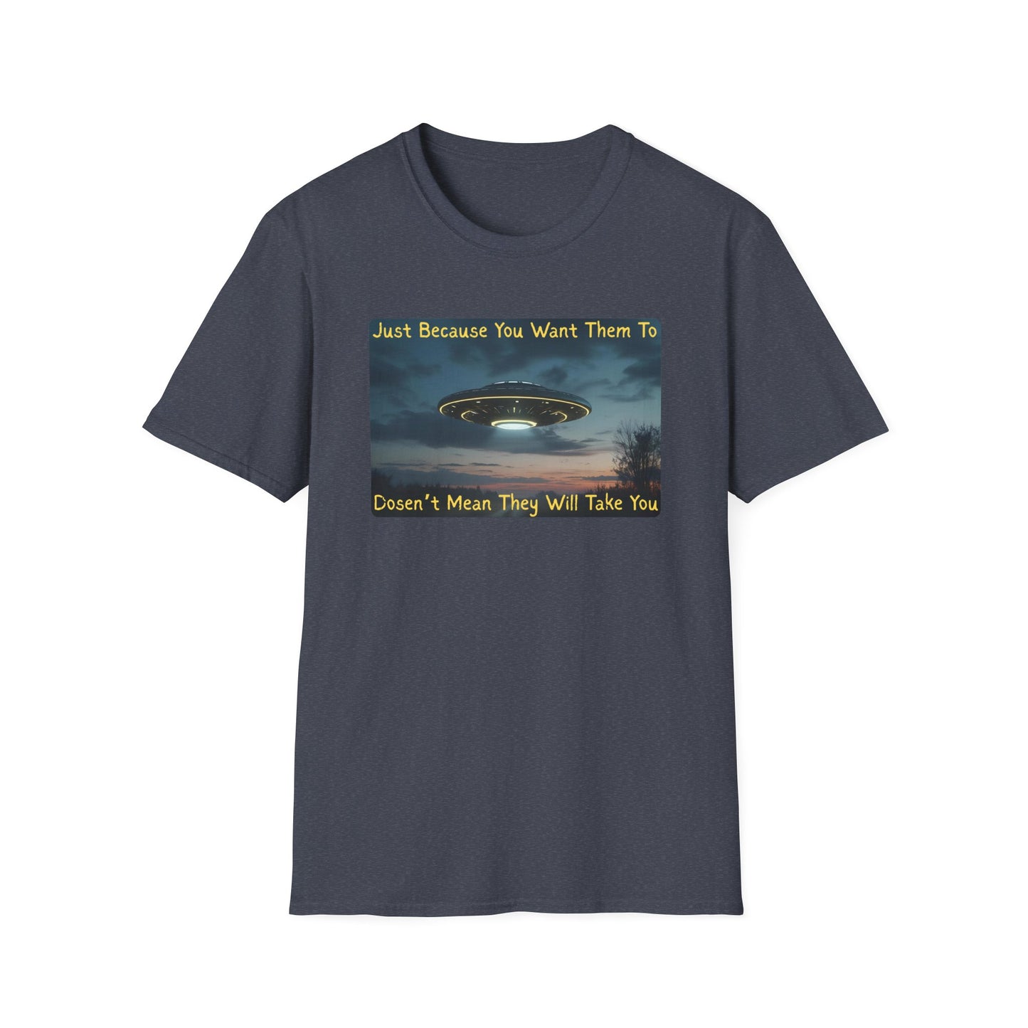 Just Because You Want Them To Dosen't Mean They Will Take You UFO T-Shirt in Heather Navy