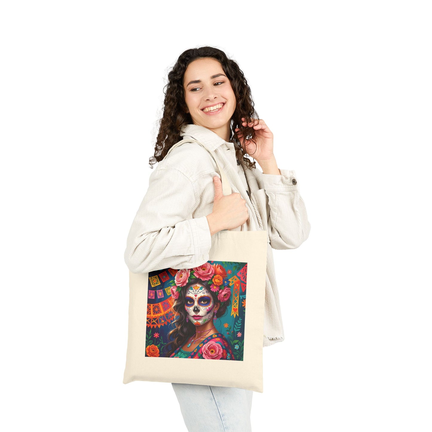 Rosé Reverie – Pink Día de los Muertos Beauty- Tote Bag in Natural