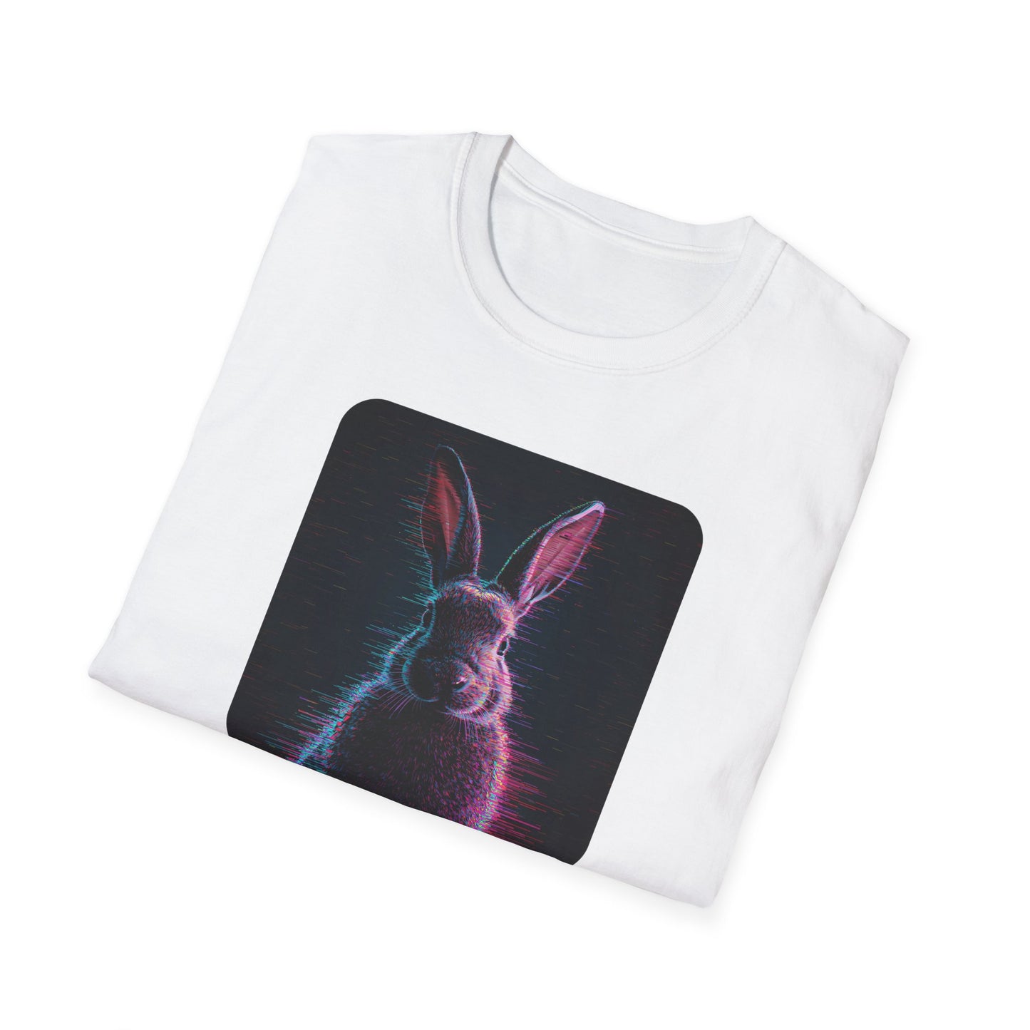 Pixellated Bunny — Hop Level Up Retro Gamer Tee in White - Folded