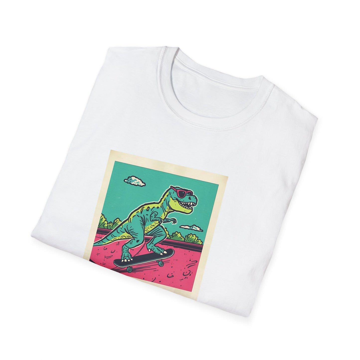 Retro Skater T-Rex T-Shirt – 90s Polaroid Dinosaur in Sunglasses