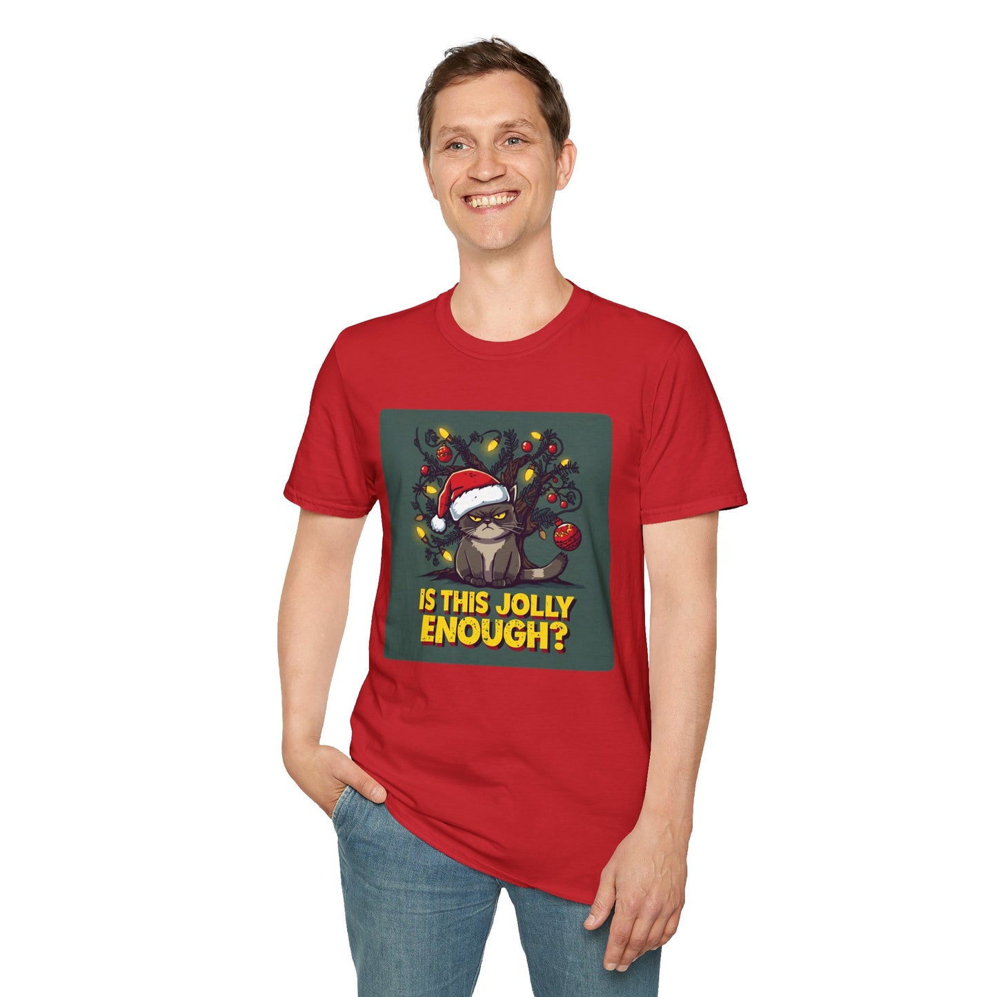 Grumpy Christmas Cat T-Shirt – “Is This Jolly Enough?”