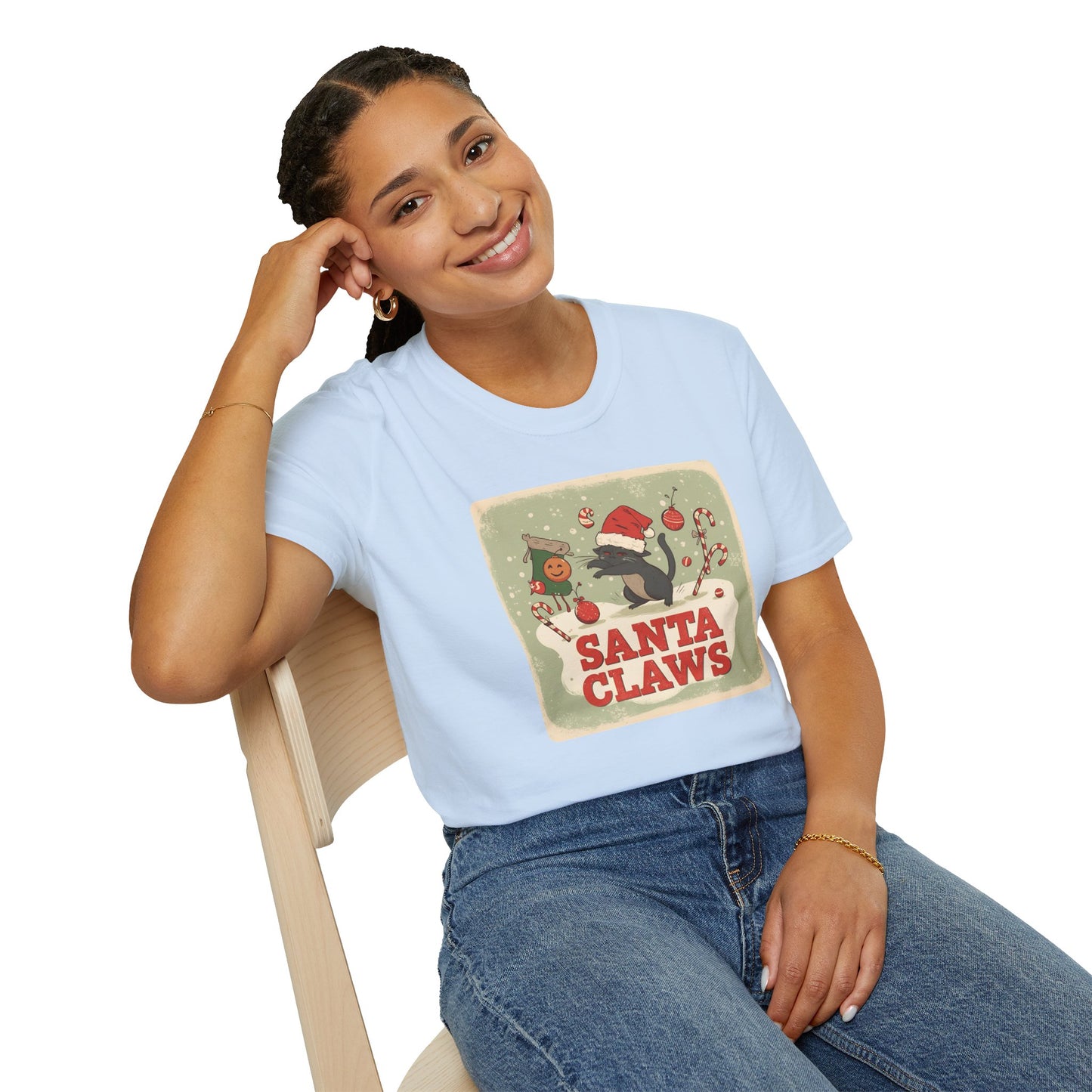Santa Claws Festive T-Shirt in Light Blue