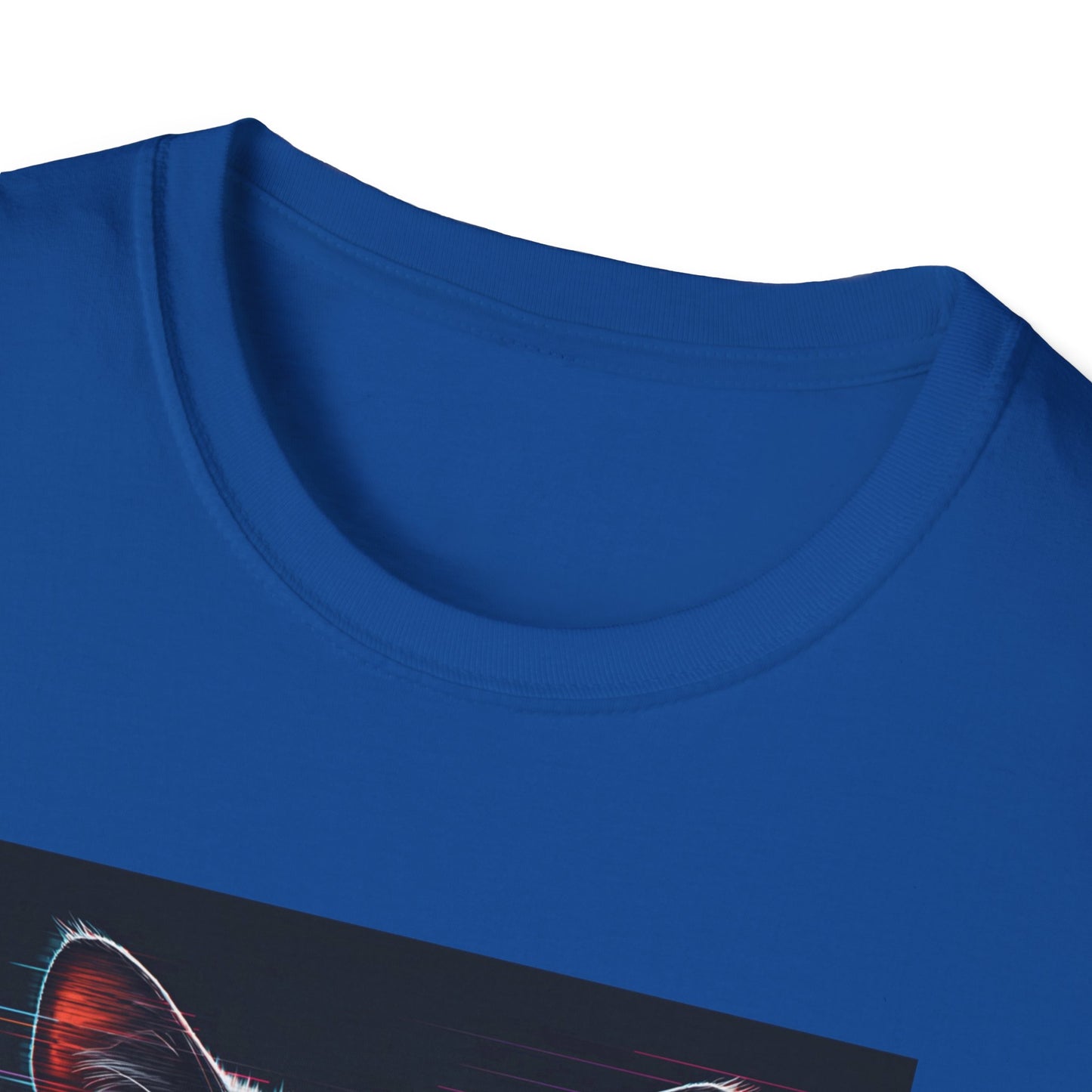 Pixellated Cat - Retro Meow Mode T-Shirt in Royal - Neckline
