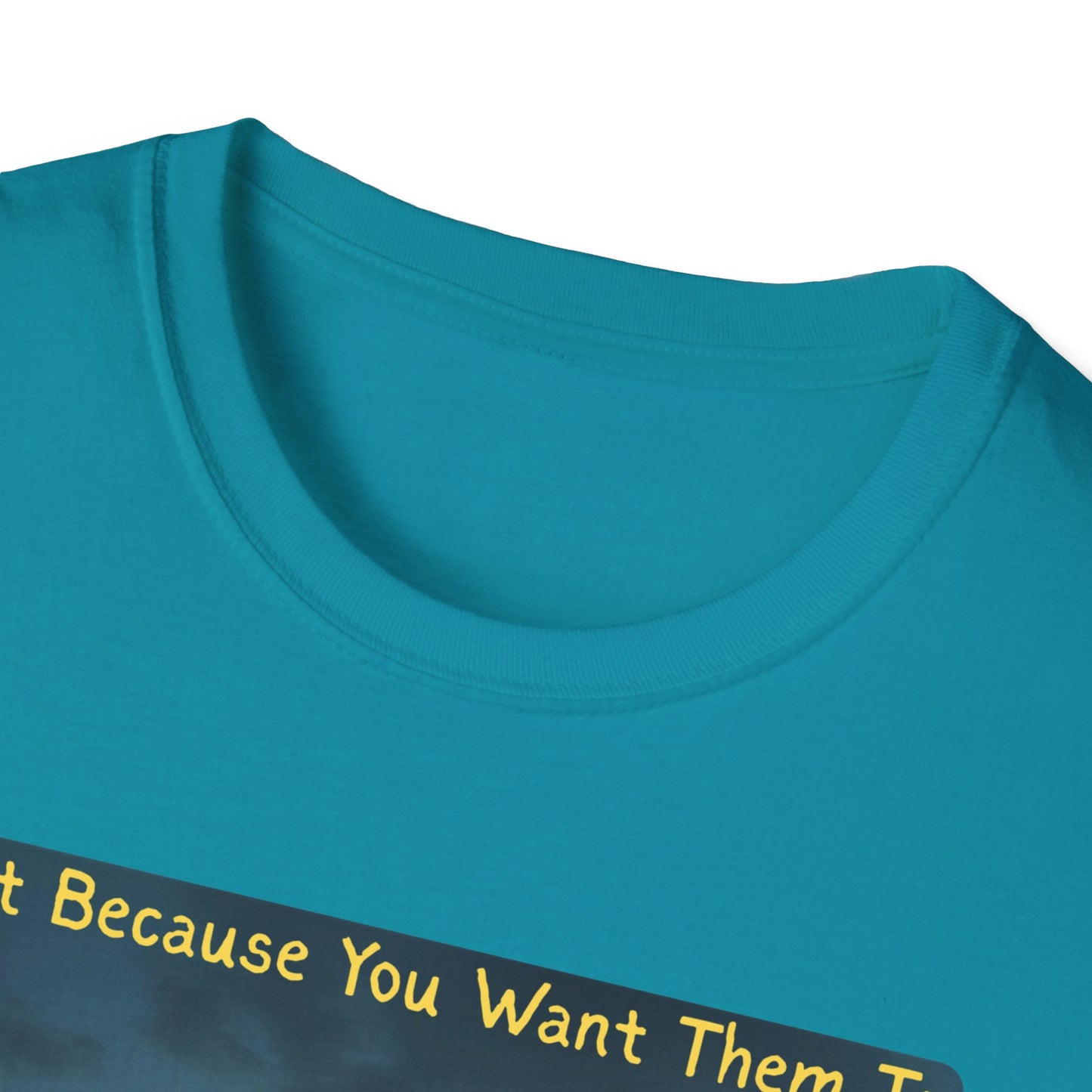 Just Because You Want Them To Dosen't Mean They Will Take You UFO T-Shirt in Tropical Blue - Neckline