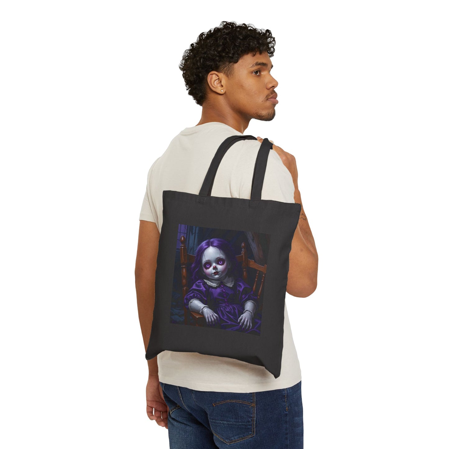 Lili Mae - Creepy Vintage Doll Canvas Tote in Black