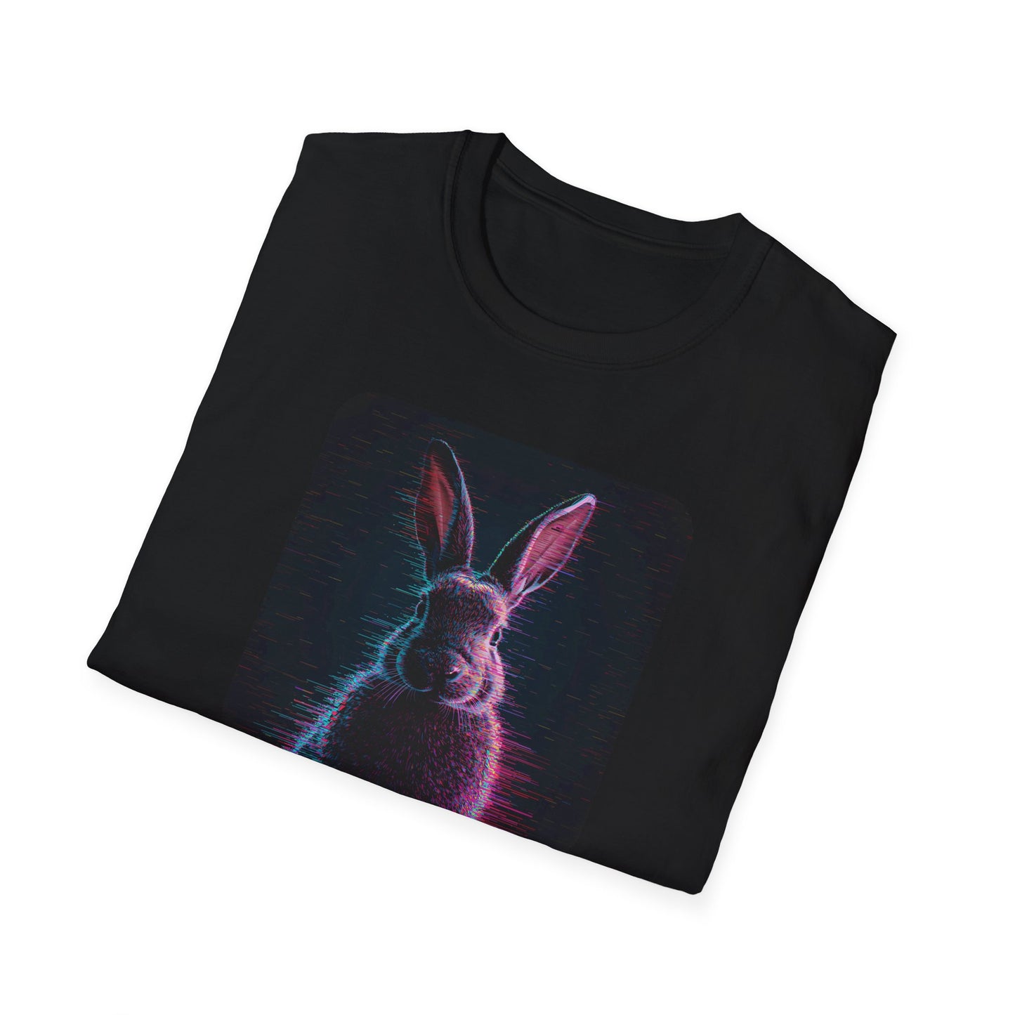 Pixellated Bunny — Hop Level Up Retro Gamer Tee in Black - Folded