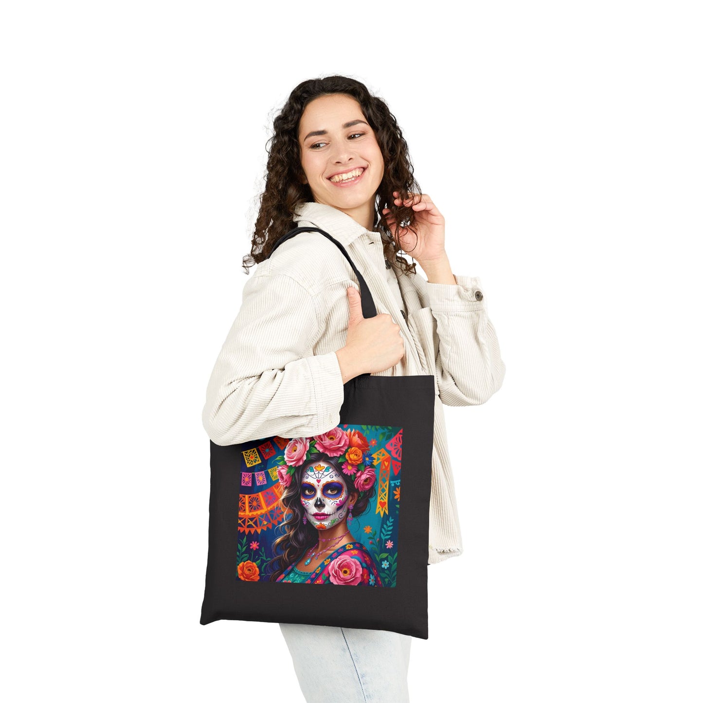 Rosé Reverie – Pink Día de los Muertos Beauty- Tote Bag in Black