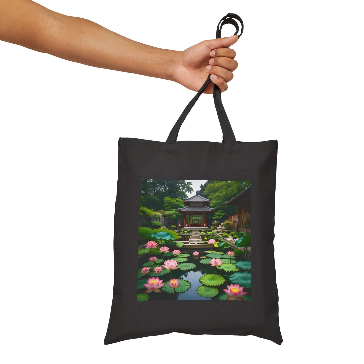 Zen Garden Cotton Canvas Tote Bag in Black