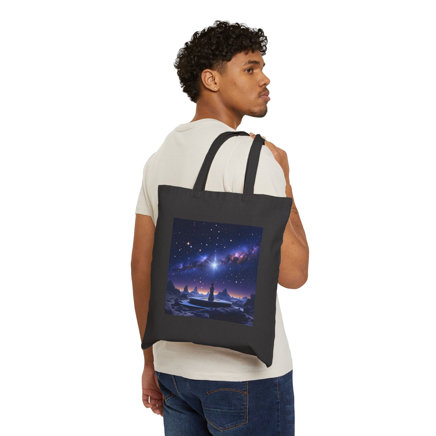 Cosmic Serenity Tote Bag in Black