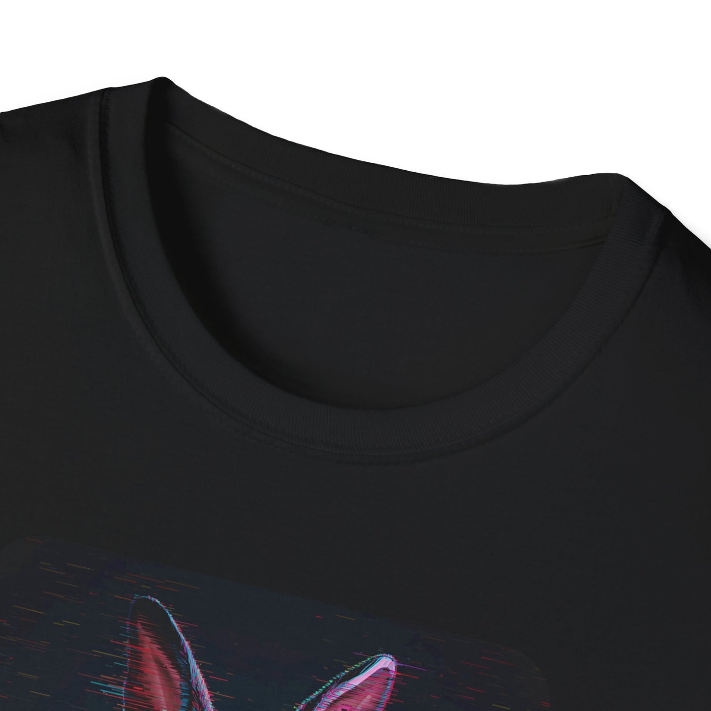 Pixellated Bunny — Hop Level Up Retro Gamer Tee in Black - Neckline
