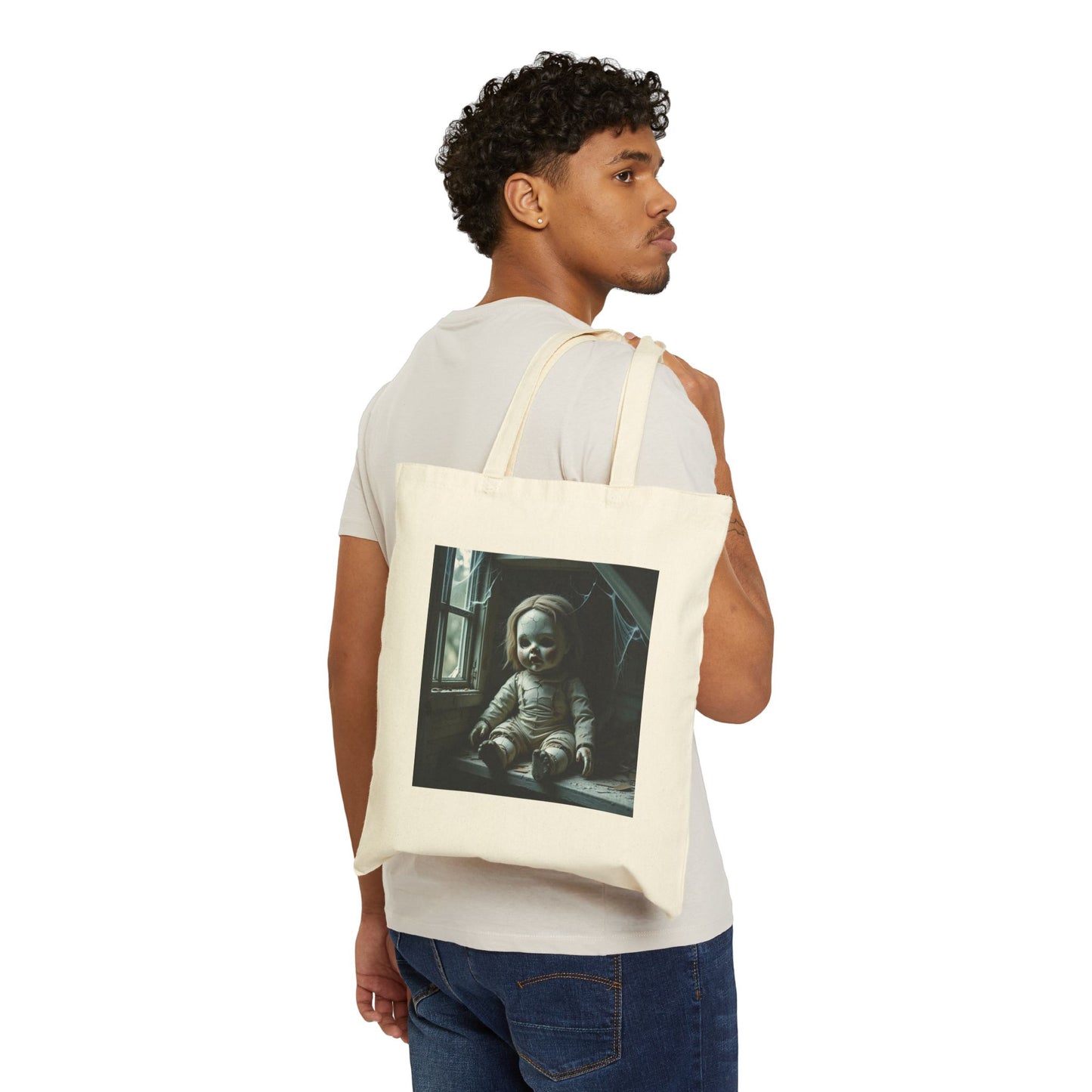 Isabella - Spooky Doll Art Tote Bag in Neutral