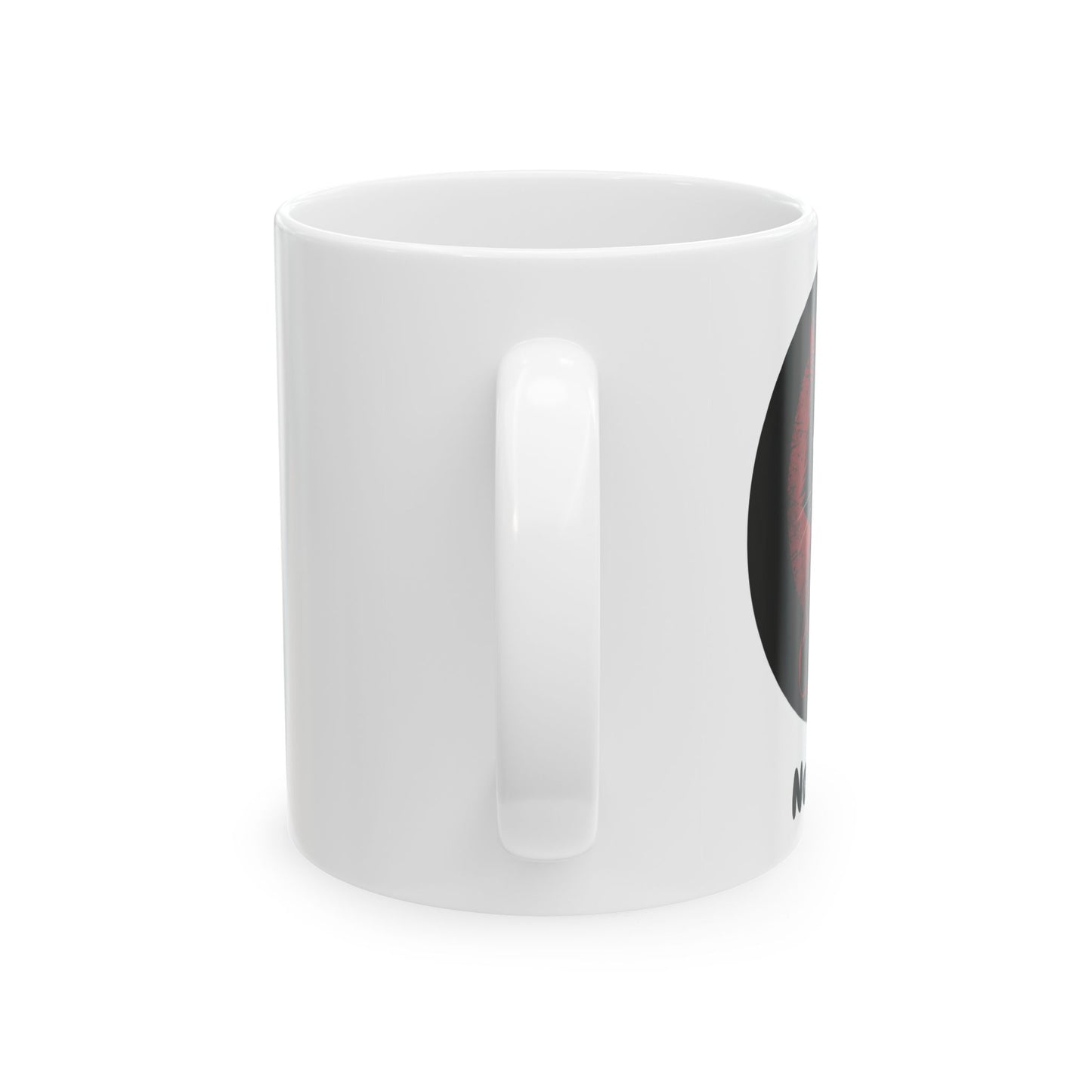 Not Today – Grumpy Black Cat Coffee Mug - side view - white mug with cute annoyed cat and text
