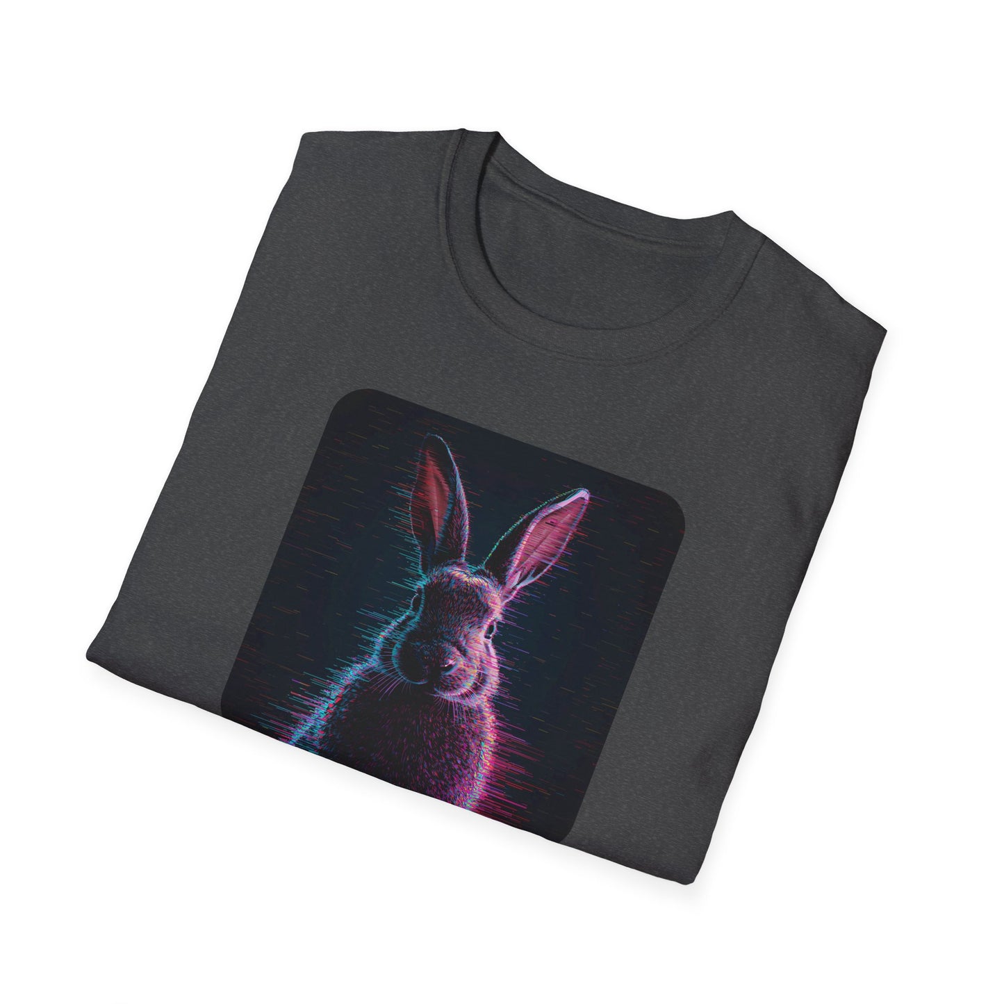 Pixellated Bunny — Hop Level Up Retro Gamer Tee in Dark Heather - Folded