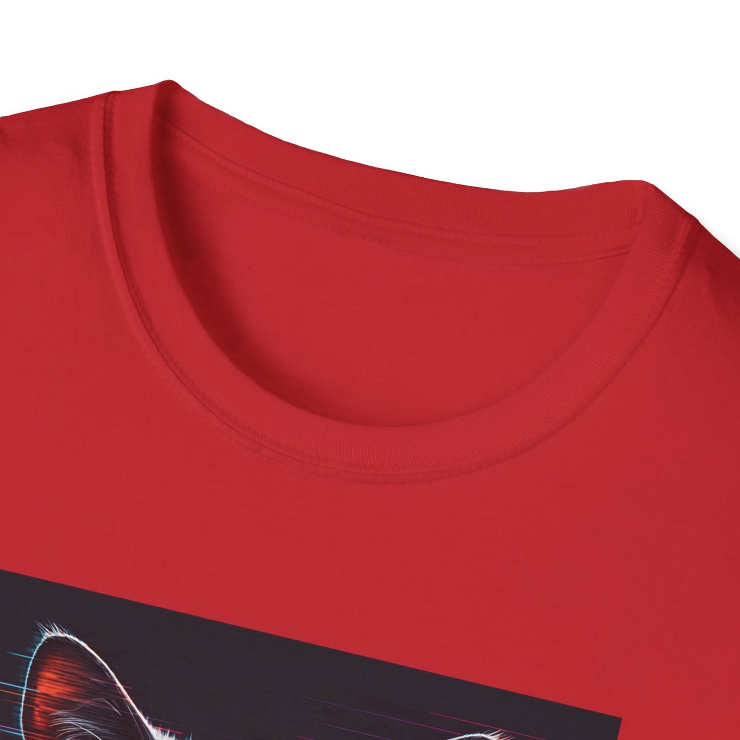 Pixellated Cat - Retro Meow Mode T-Shirt in Red - Neckline