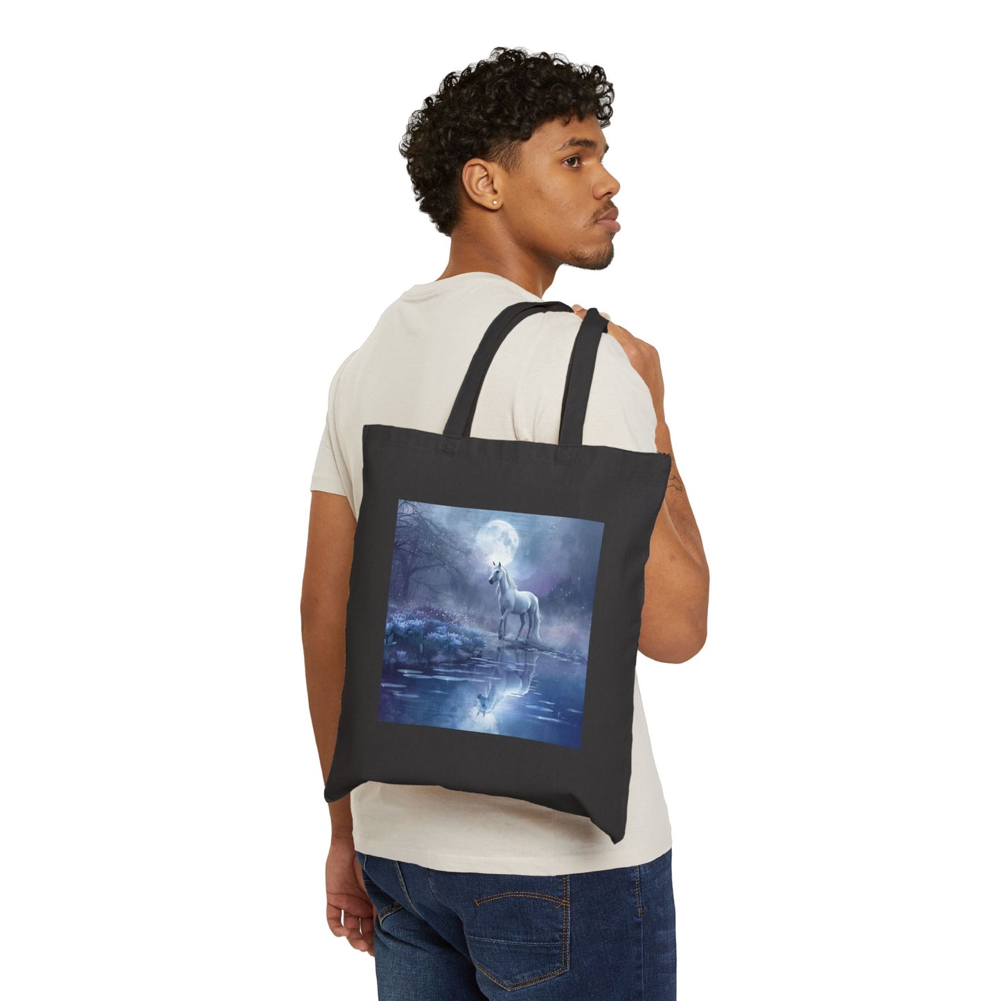 Moonlit Majesty Horse Tote Bag in Black