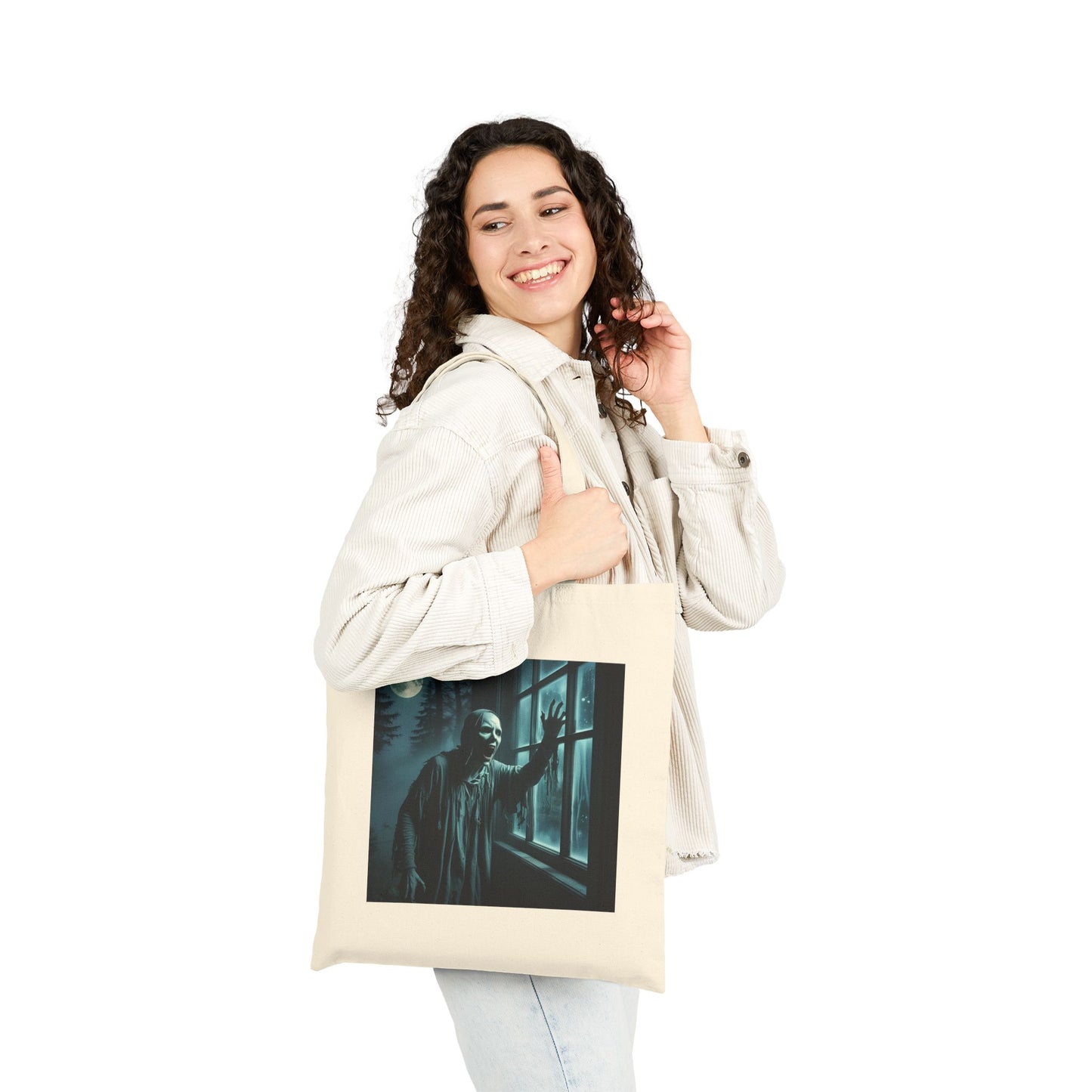 Screaming Ghost Canvas Tote Bag in Natural