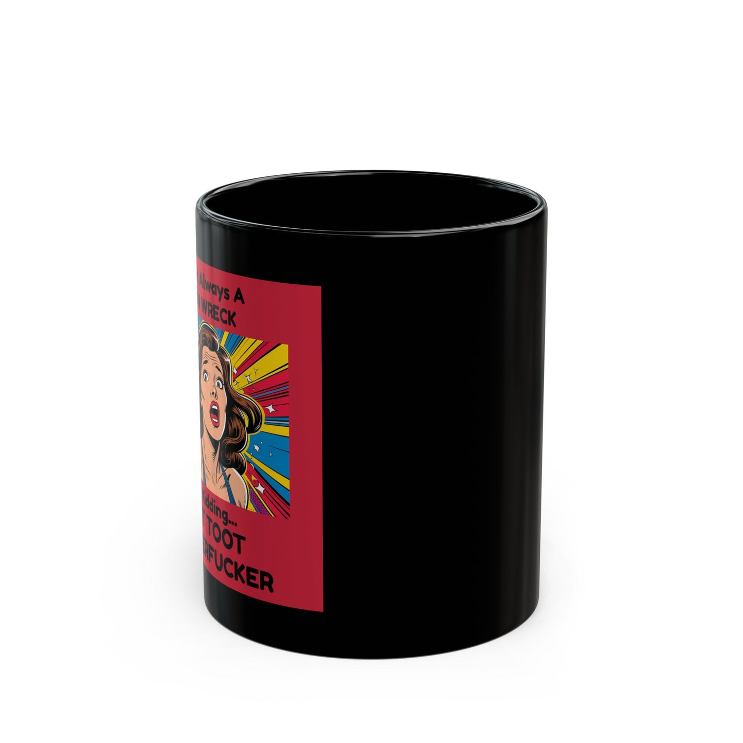 Side View - Black mug with colorful graphic design