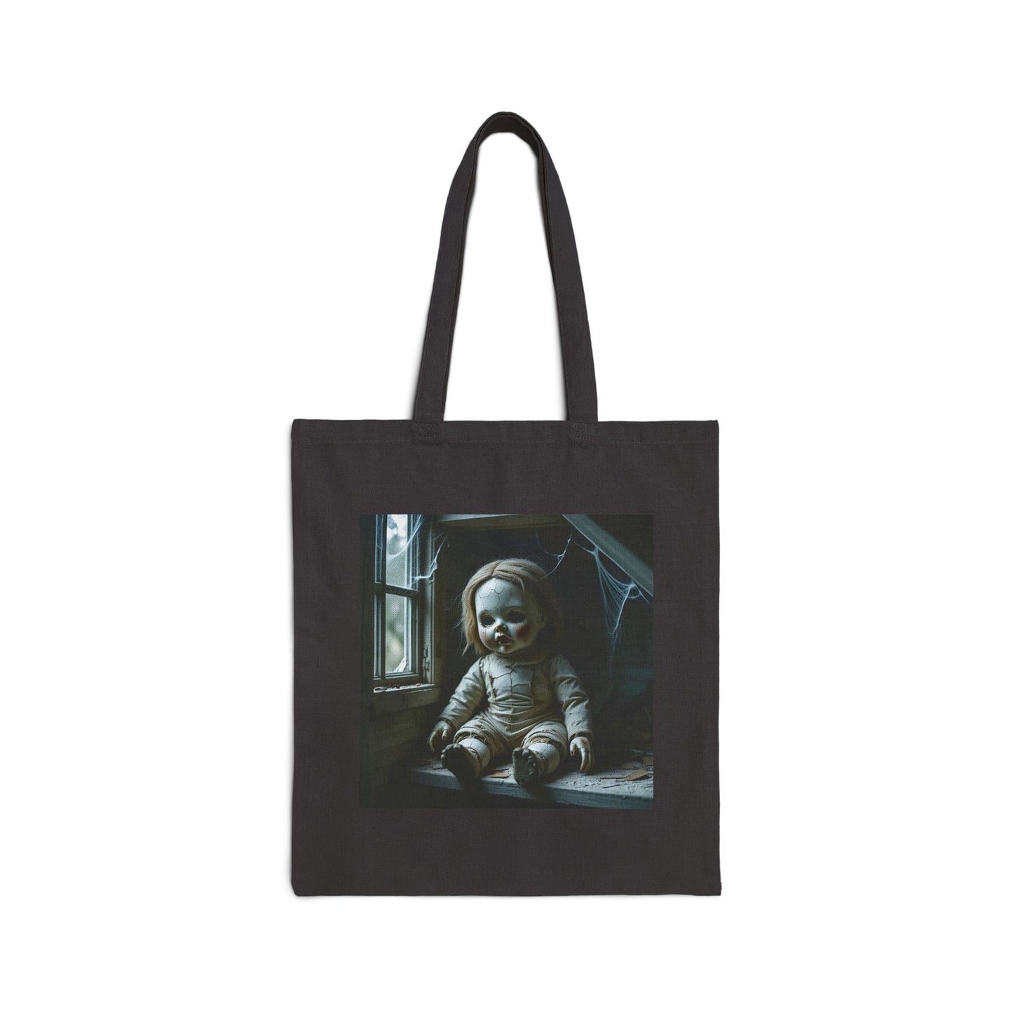 Isabella - Spooky Doll Art Tote Bag in Black