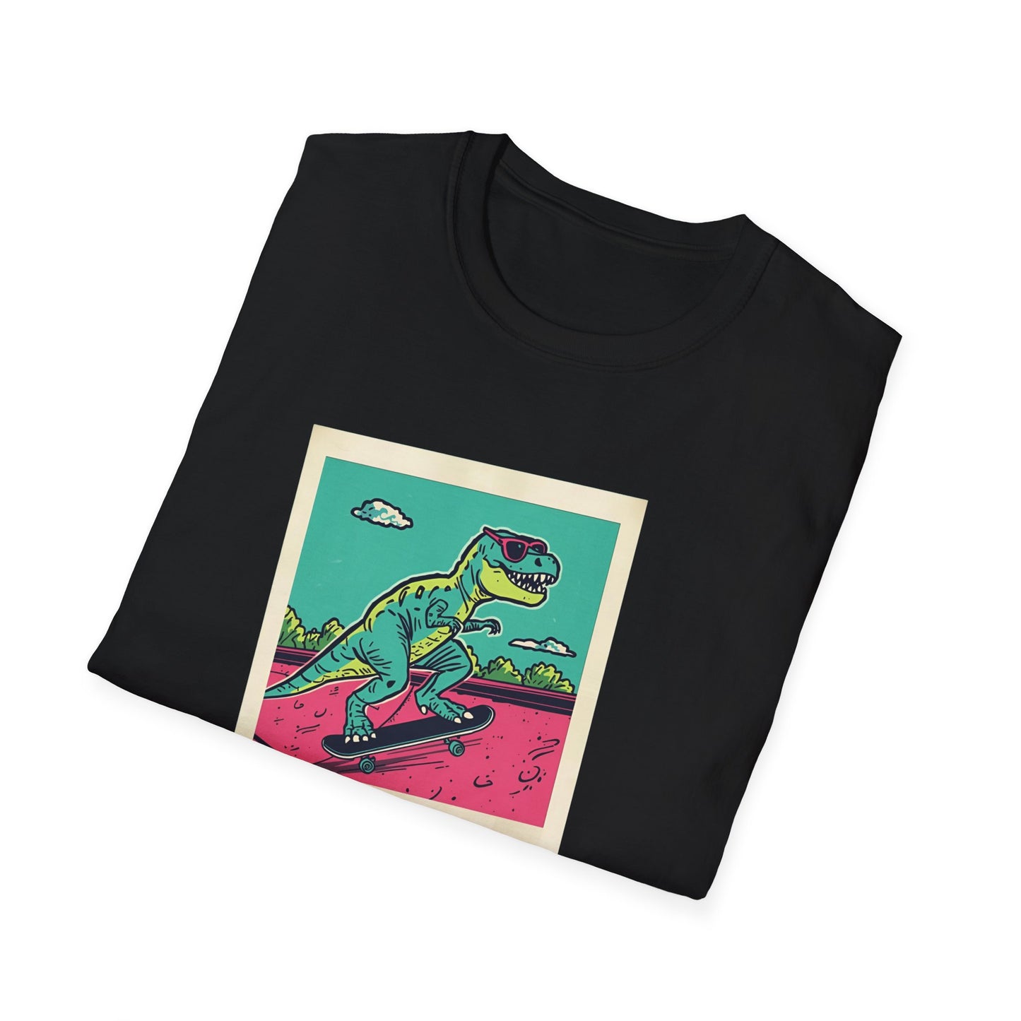 Retro Skater T-Rex T-Shirt – 90s Polaroid Dinosaur in Sunglasses