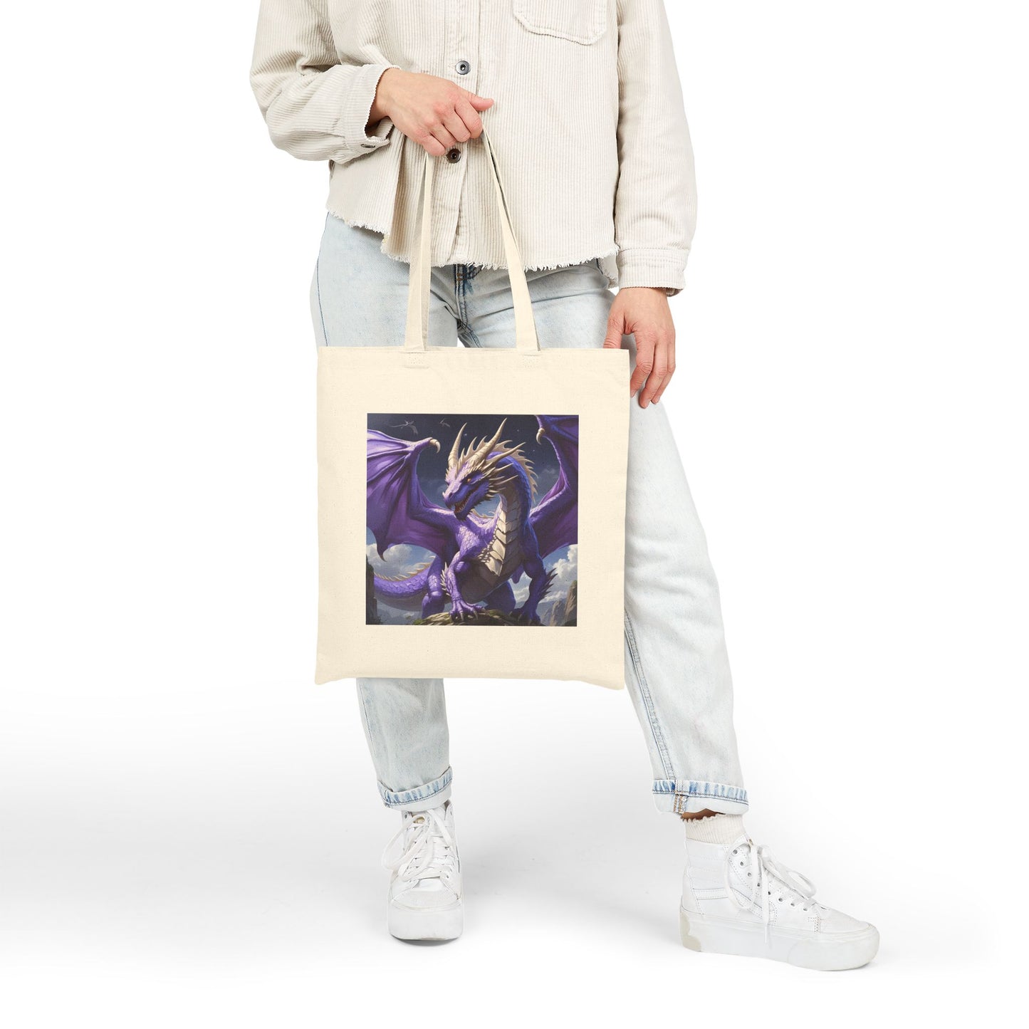 Empowering Purple Dragon Canvas Tote in Natural