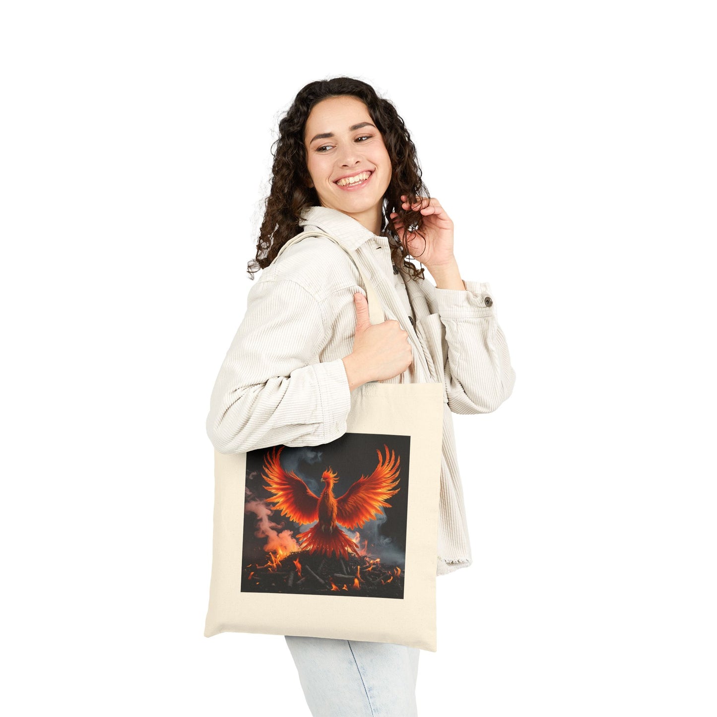 Empowering Phoenix Rising Canvas Tote in Natural