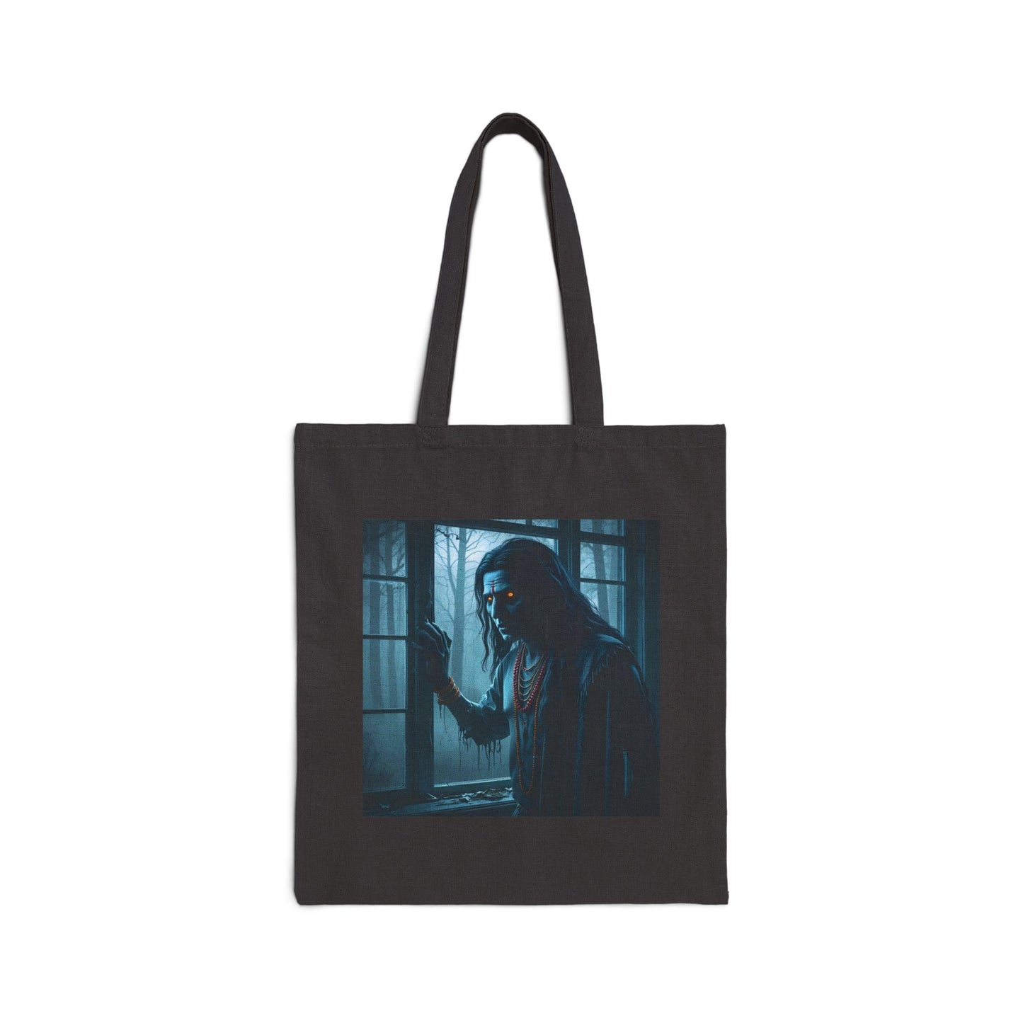 Spooky Ghost Art Cotton Canvas Tote Bag in Black