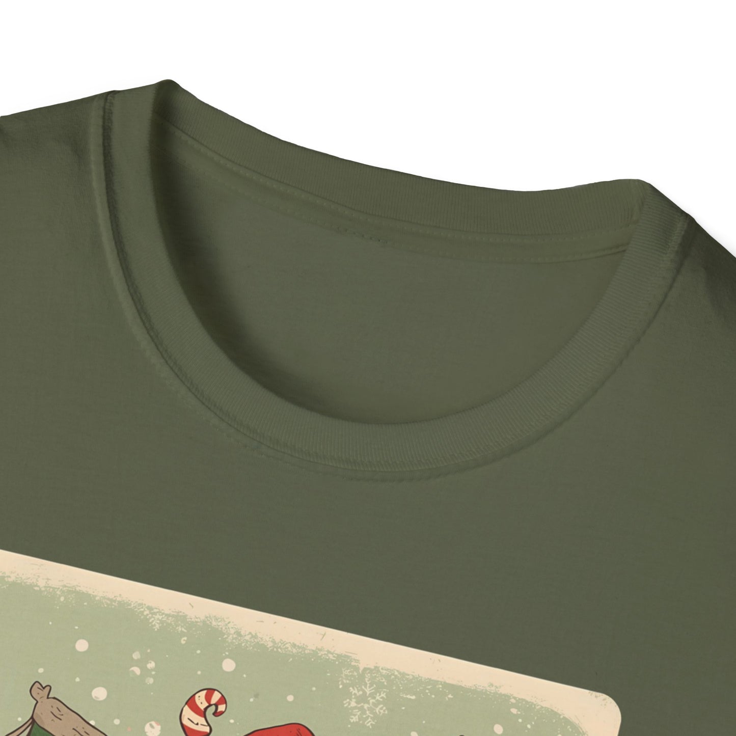 Santa Claws Festive T-Shirt in Military Green - Neckline