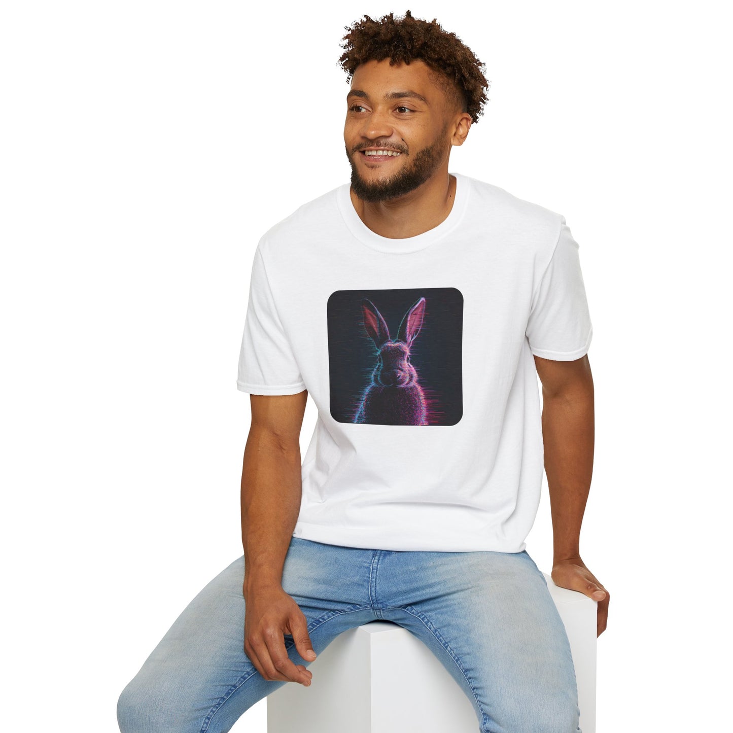 Pixellated Bunny — Hop Level Up Retro Gamer Tee in White