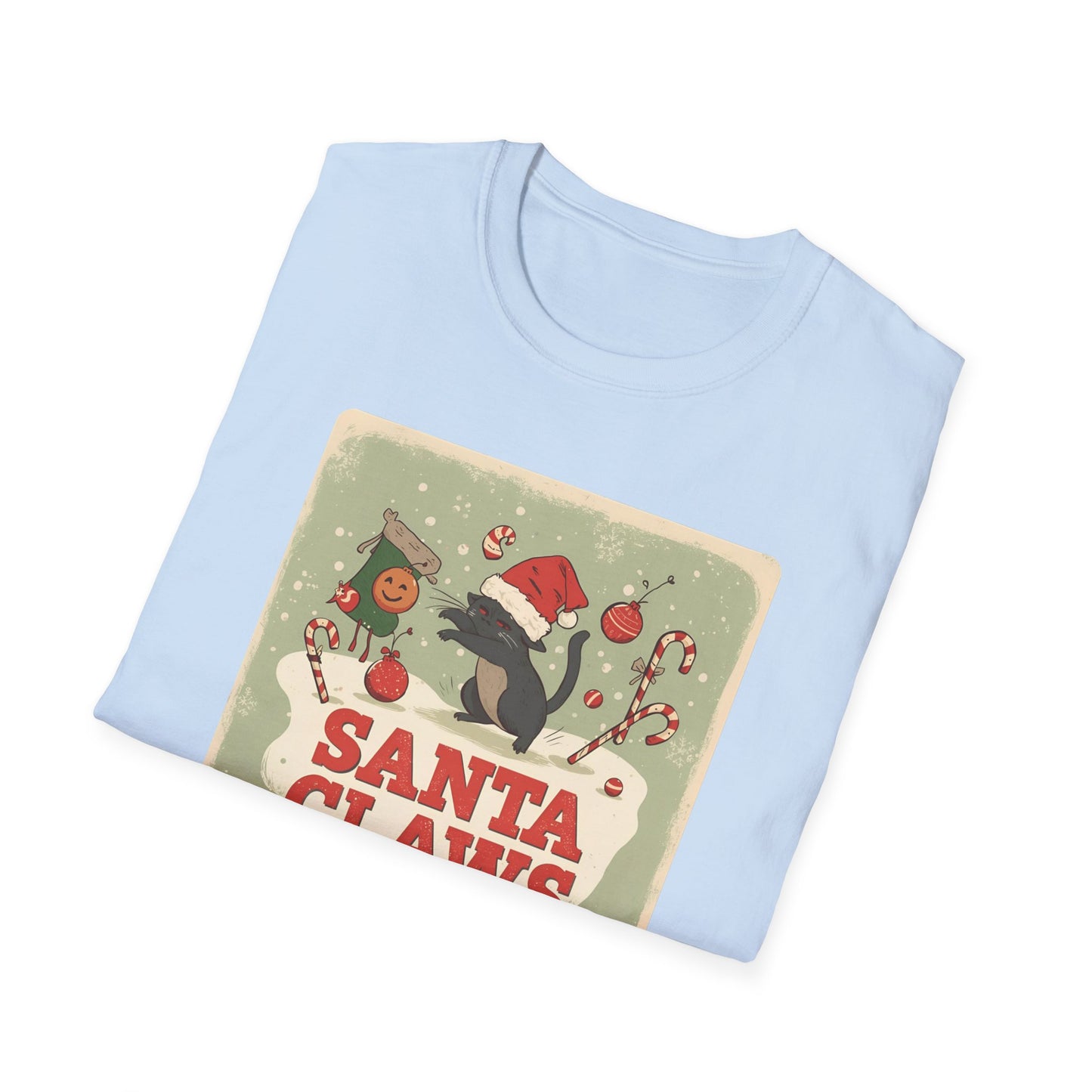 Santa Claws Festive T-Shirt in Light Blue - Folded