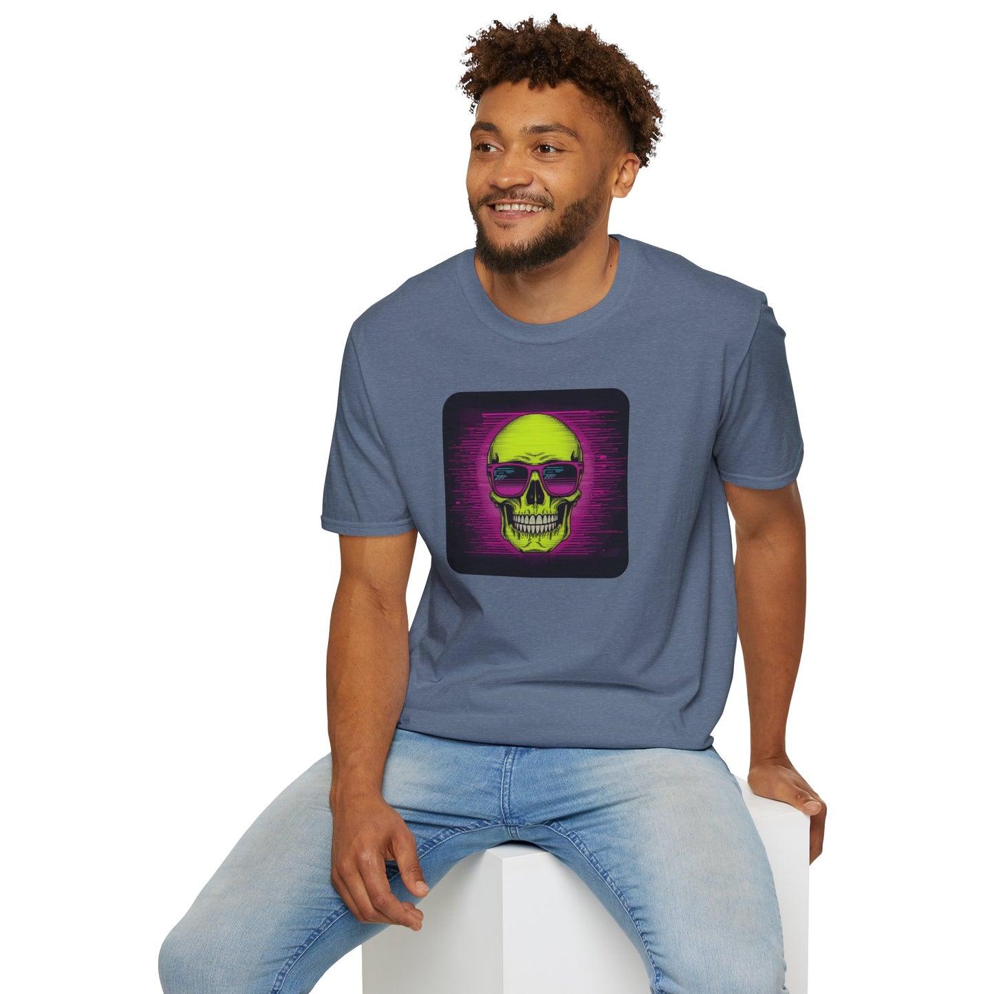 Game Over Retro Gamer Tee - Pixellated Skull in Heather Indigo