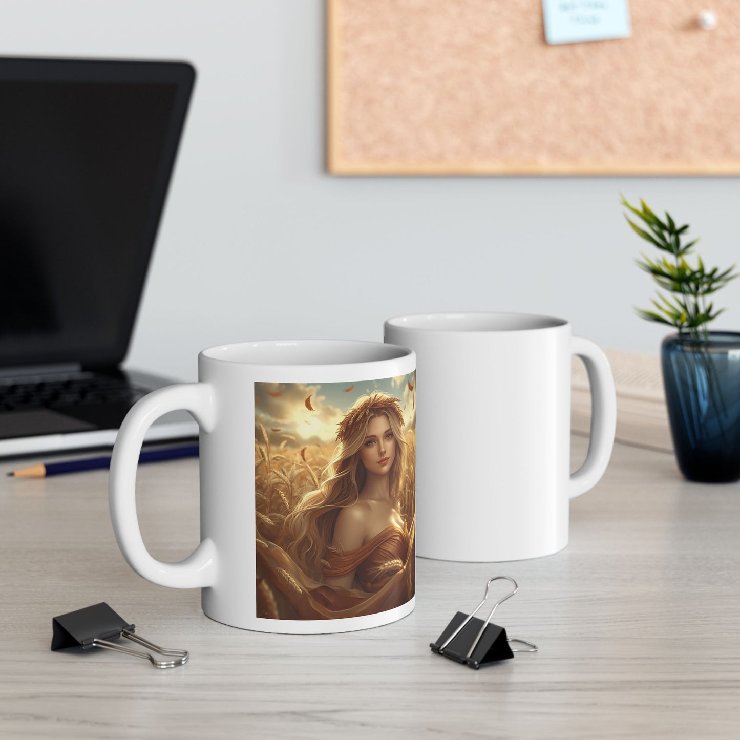 Demeter - Earth Mother Reborn Mug - two mugs with front and back view - white mug with image of Demeter