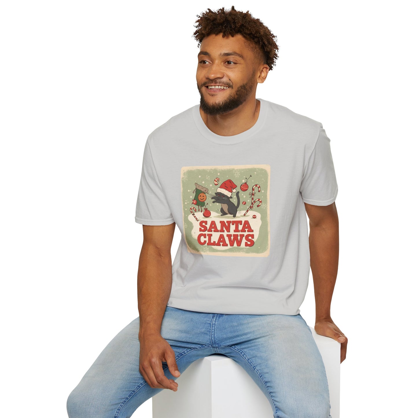 Santa Claws Festive T-Shirt in Ice Grey