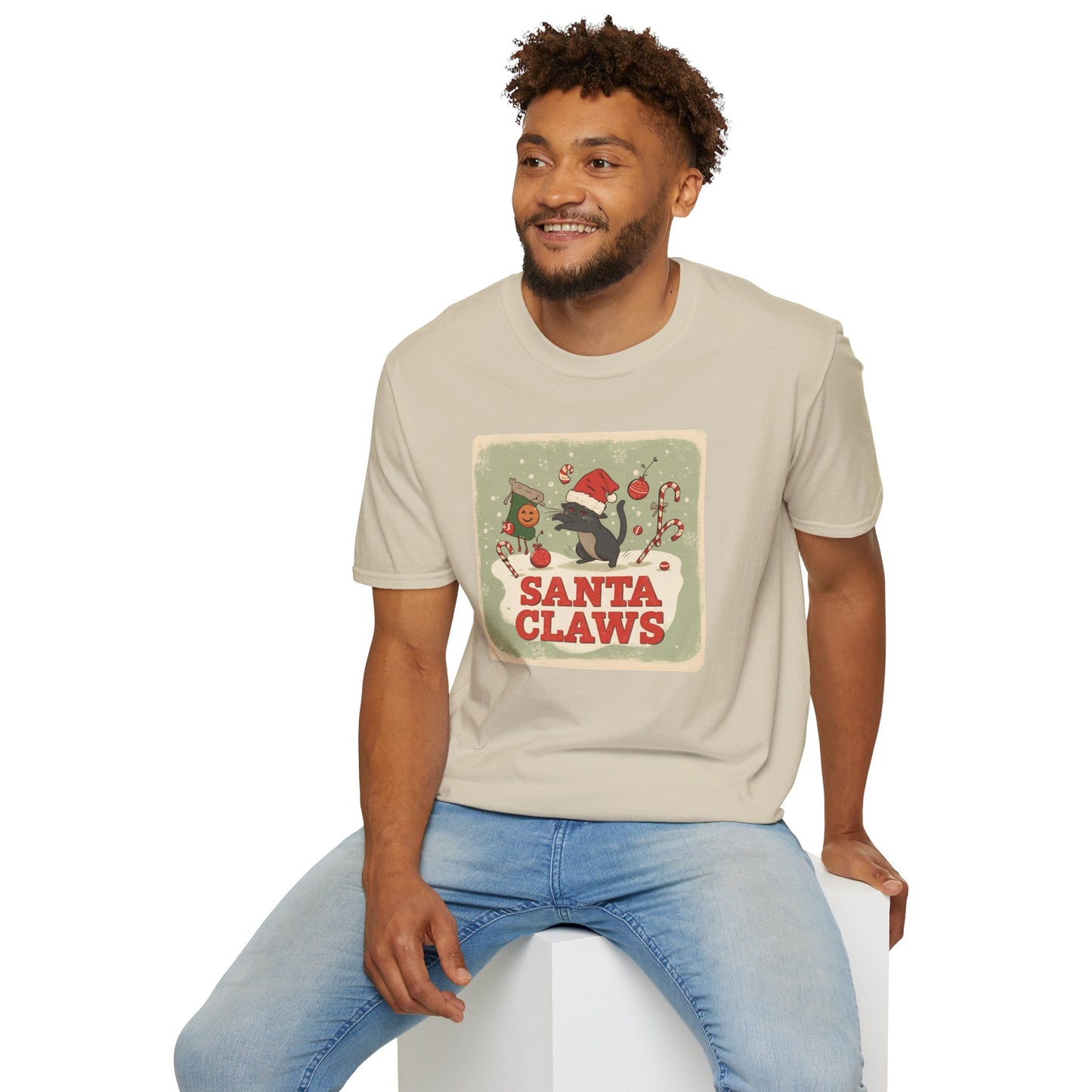 Santa Claws Festive T-Shirt in Sand