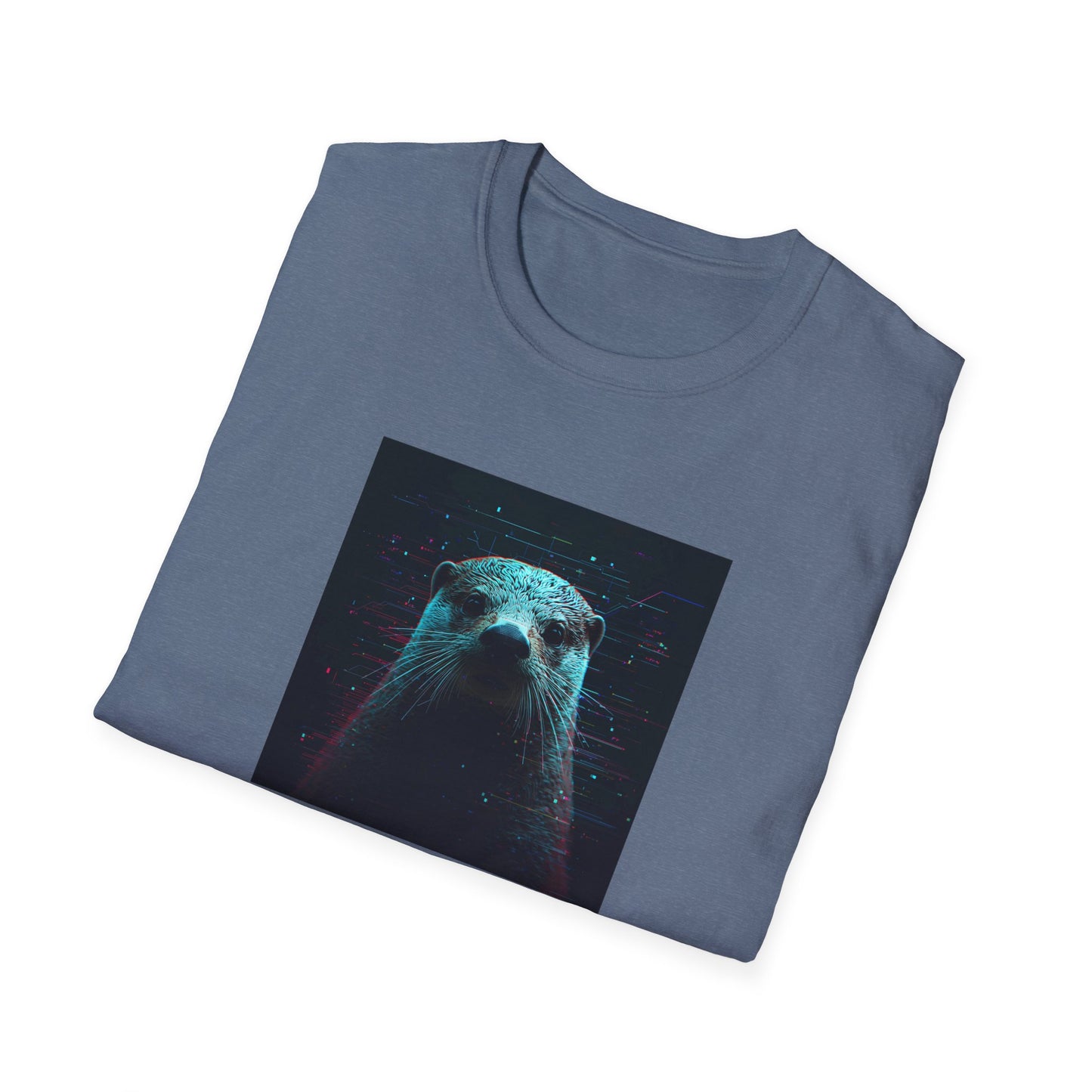 Pixellated Otter — Otterly Retro Gamer Tee in Heather Indigo - Folded