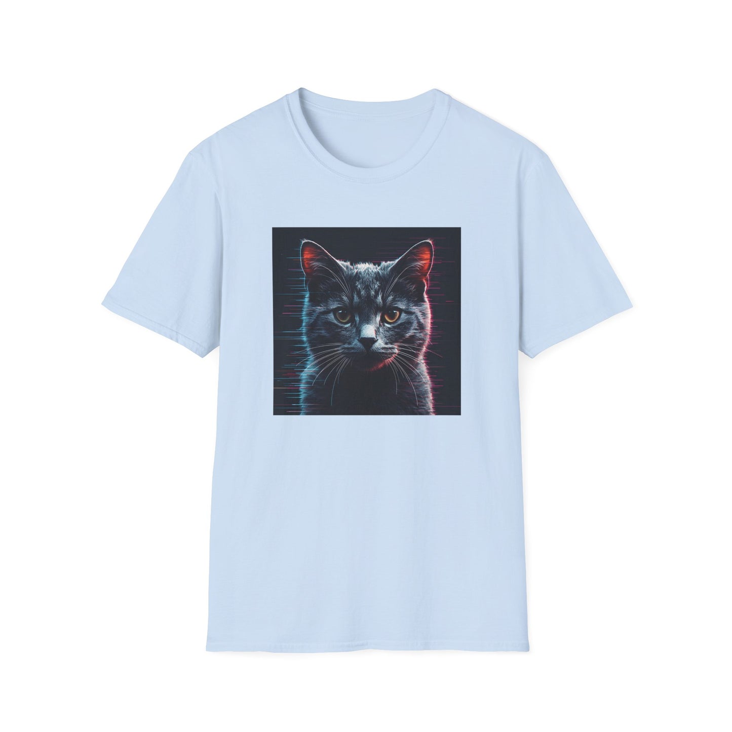 Pixellated Cat - Retro Meow Mode T-Shirt in Light Blue