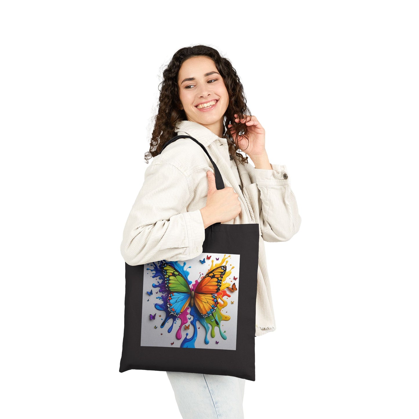 Wings of Colour - Butterfly Canvas Tote Bag in Black
