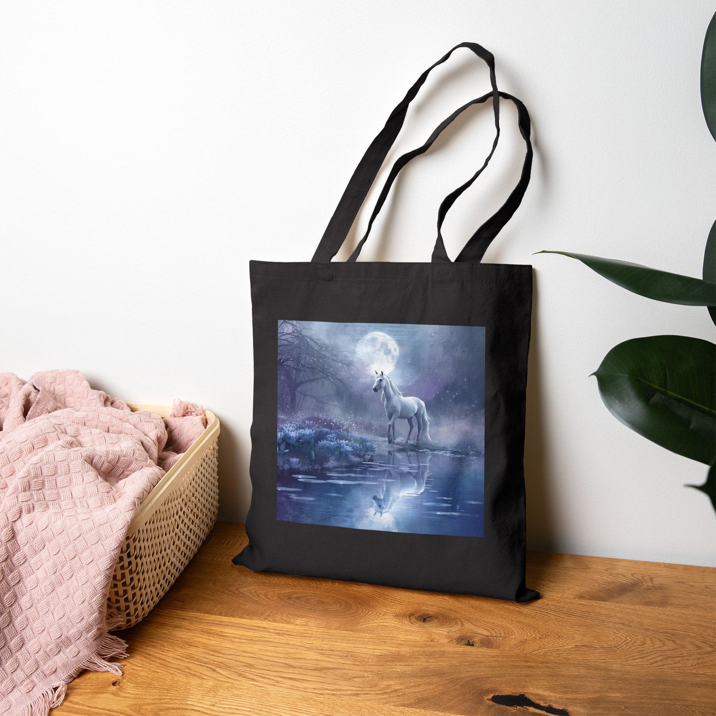 Moonlit Majesty Horse Tote Bag in Black